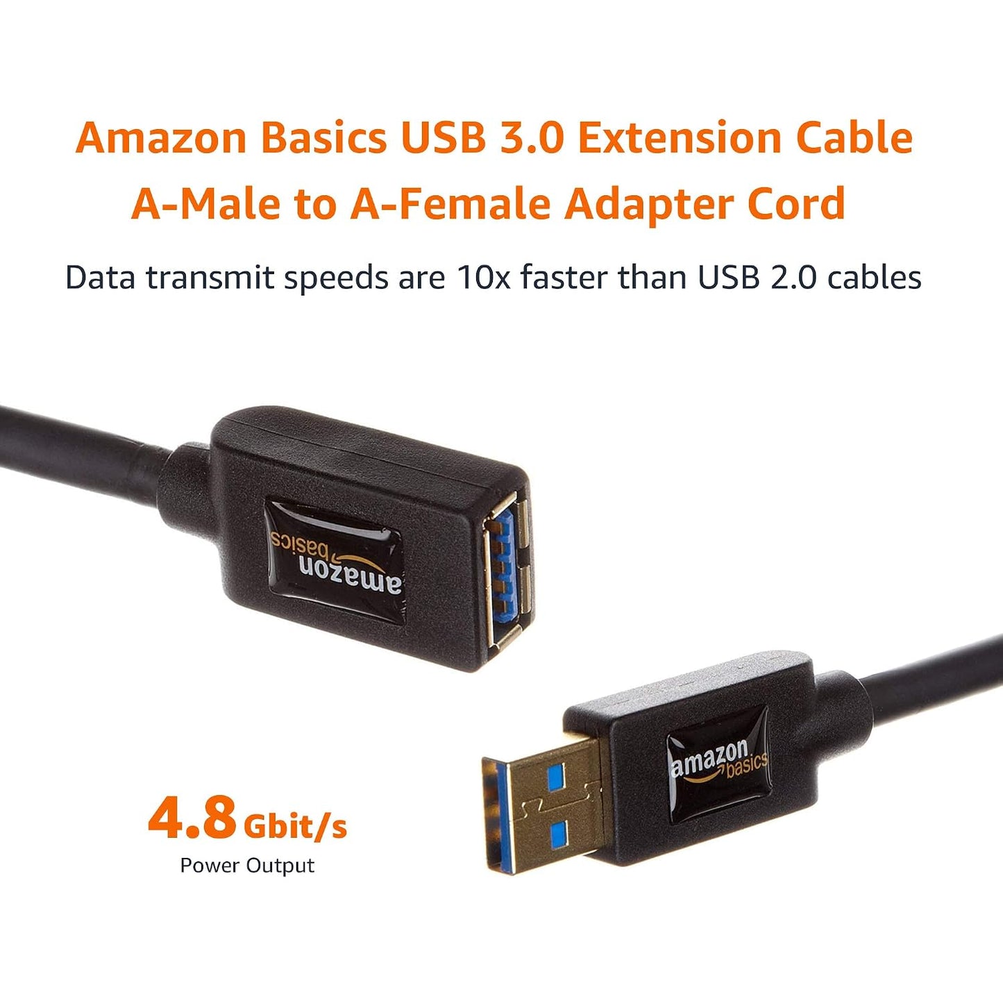 3.0 4.8Gbps 3.3 Amazon Basics USB Extension Cable, A-Male to A-Female, High-Speed, Gold-Plated Connectors, Foot, Black