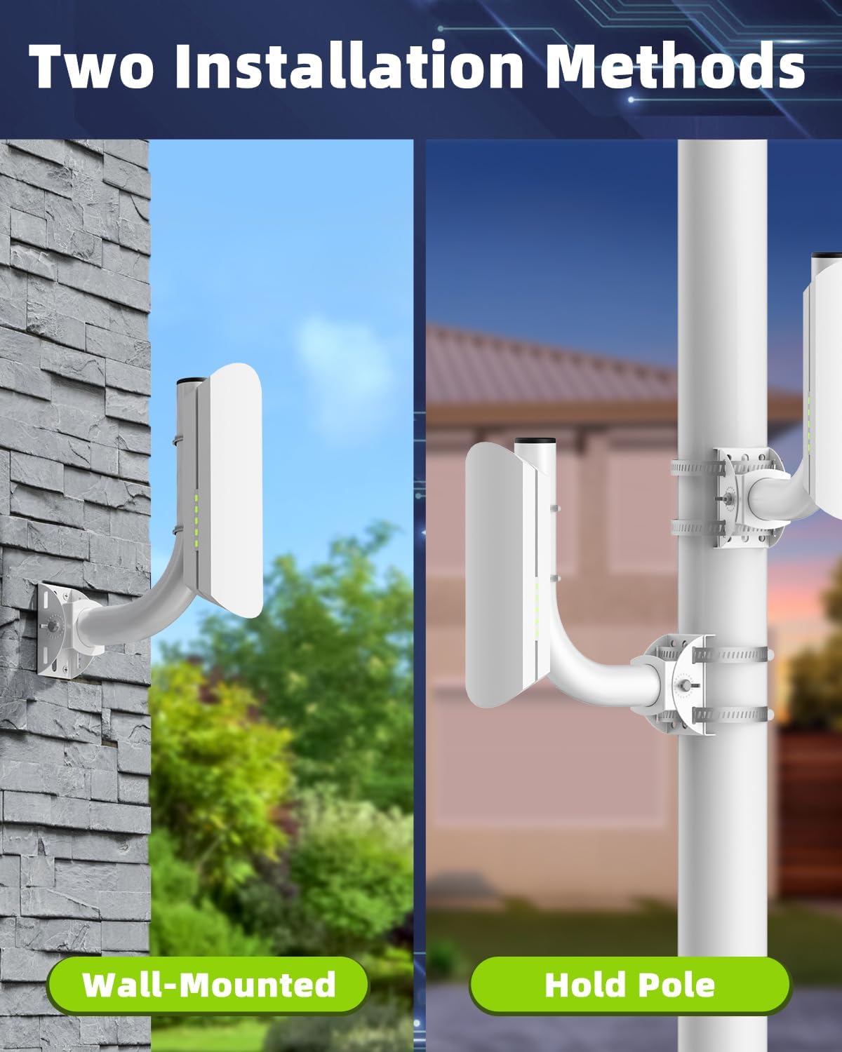 KORYCE 2-Pack 180 Universal Wireless Bridge Bracket Mount, J Pole Mounts, Adjustable Wall-Mounted Mount for Outside