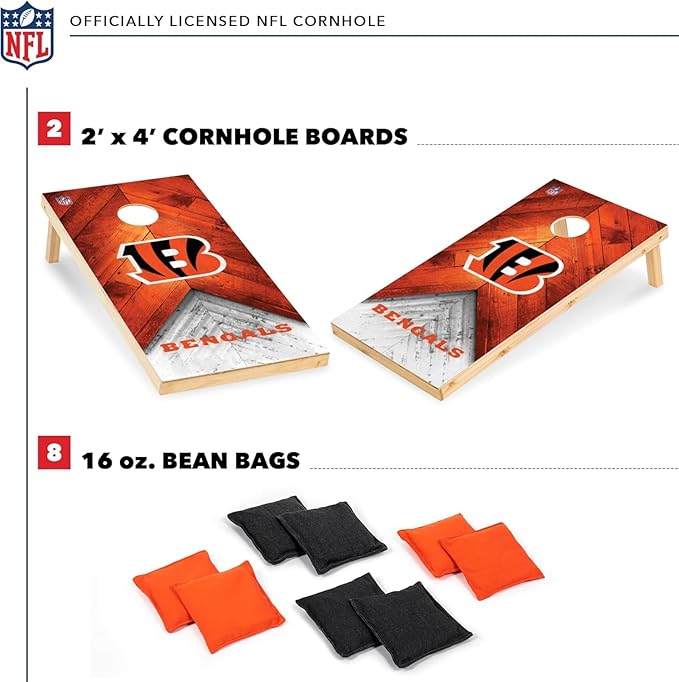 NFL Football 2' x 4' Regulation Size Solid Wood Cornhole Set with Direct Print HD Team Graphics Great Gift for Any Football Fan! Bean Bag Toss Family Outdoor Game