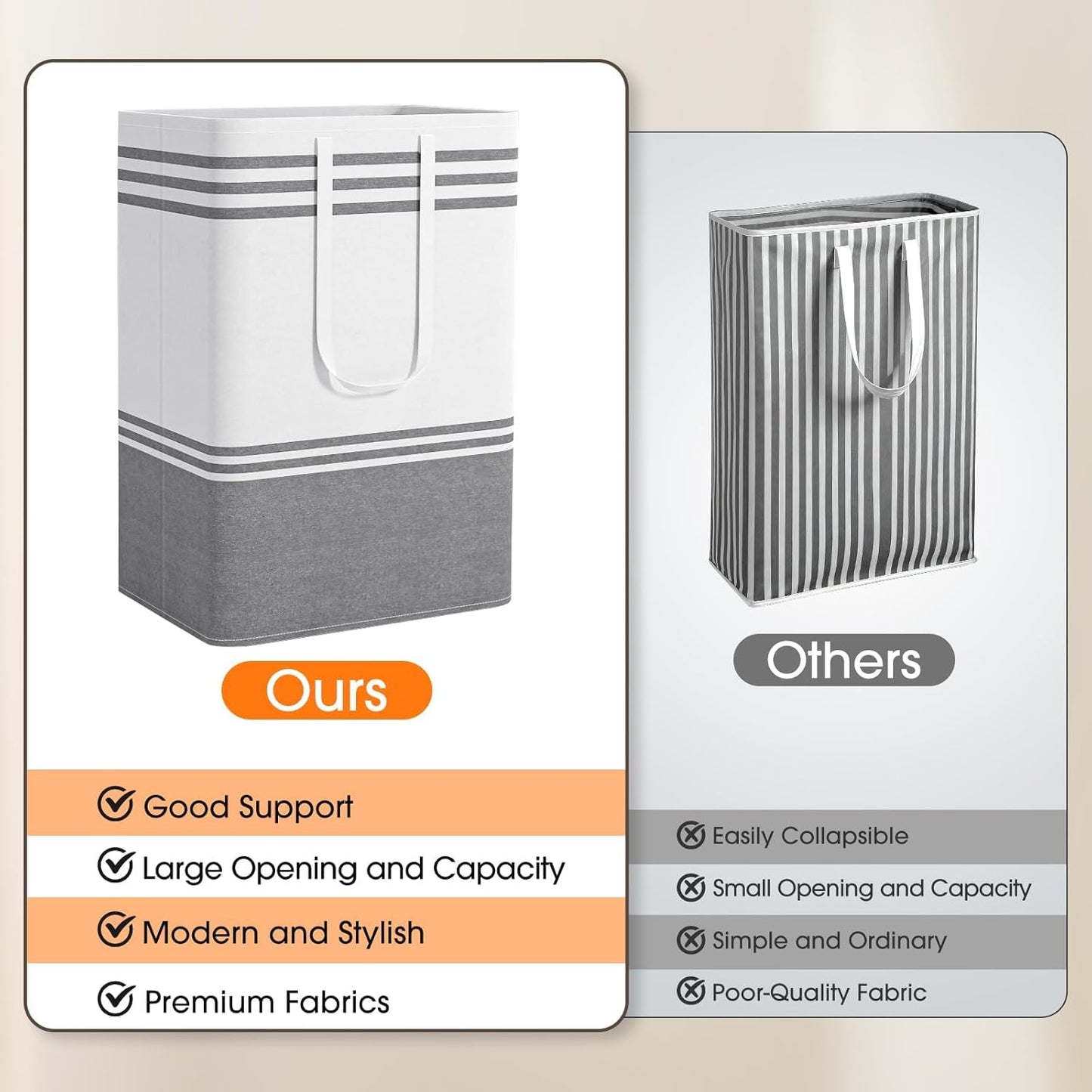 Skiennix Large Laundry Baskets - Waterproof Collapsible Hampers with Reinforced Handles | 75L Grey