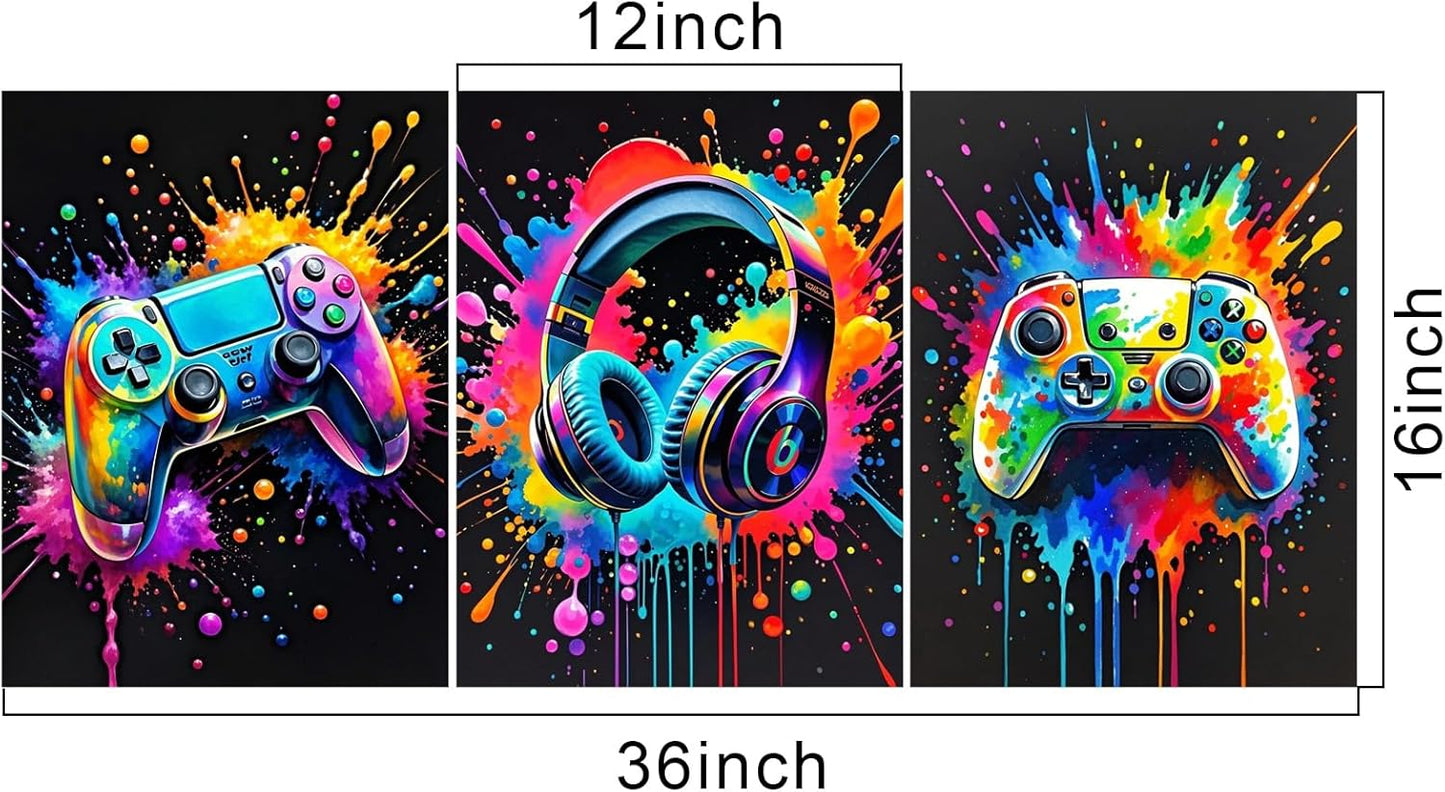 Skiennix Gaming Room Wall Art - Colorful Canvas Posters for Gamers | 12x16 Inch Unframed Prints
