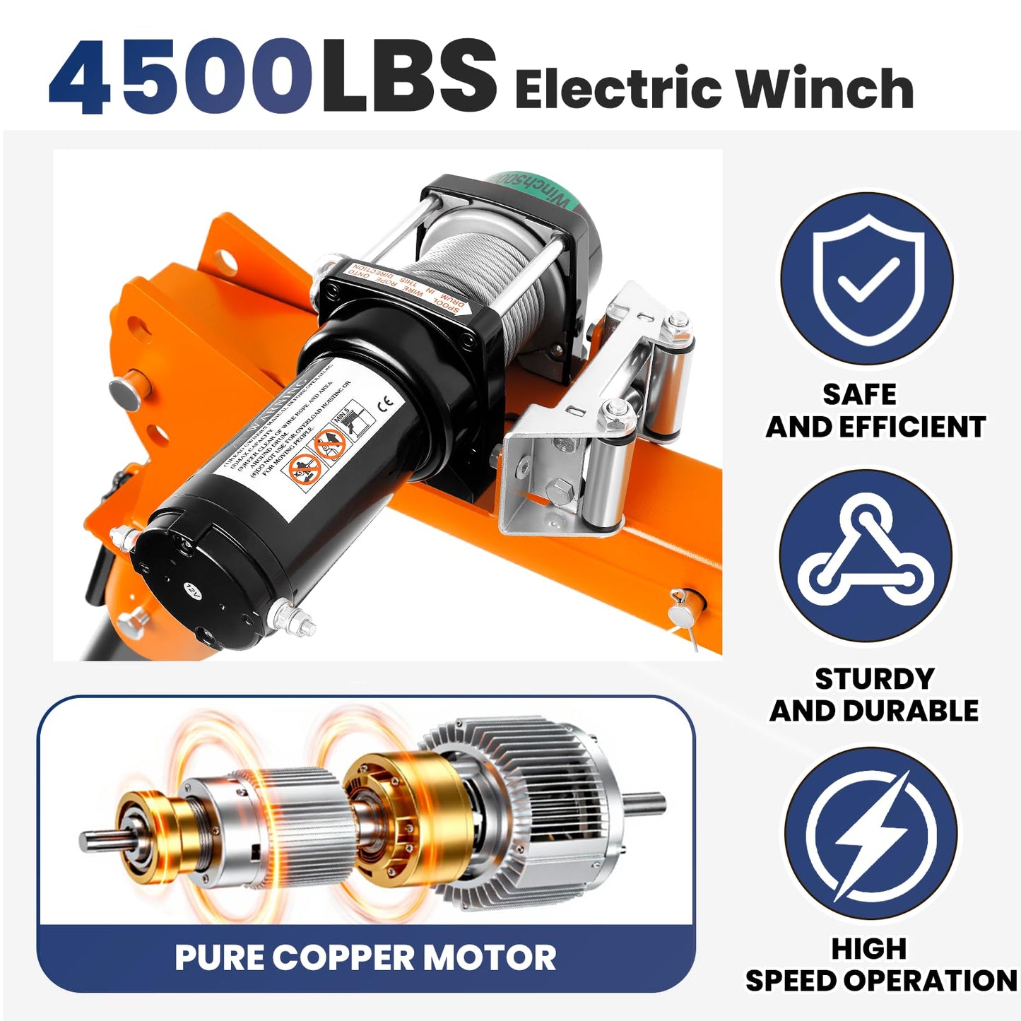 2500 lbs Dismountable Household Hoist Truck Crane | 5000 lbs Electric Winch | Foldable Truck-Mounted Bed Crane | 360° Swivel Jib Crane for Construction (1600 lbs with Electric Winch 4500 lbs)
