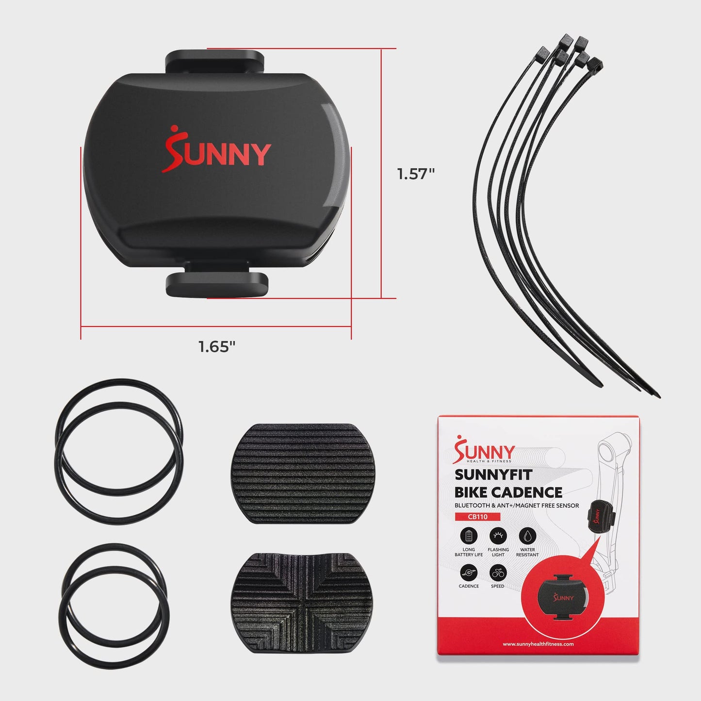 Sunny Health & Fitness 2-in-1 Advanced Cadence/RPM + Speed Sensor, Cadence Sensor Bluetooth ANT+ for Indoor/Outdoor Bikes, Magnet-Less Design for Outdoor Cycles, Exercise Bikes, and More - CB110S