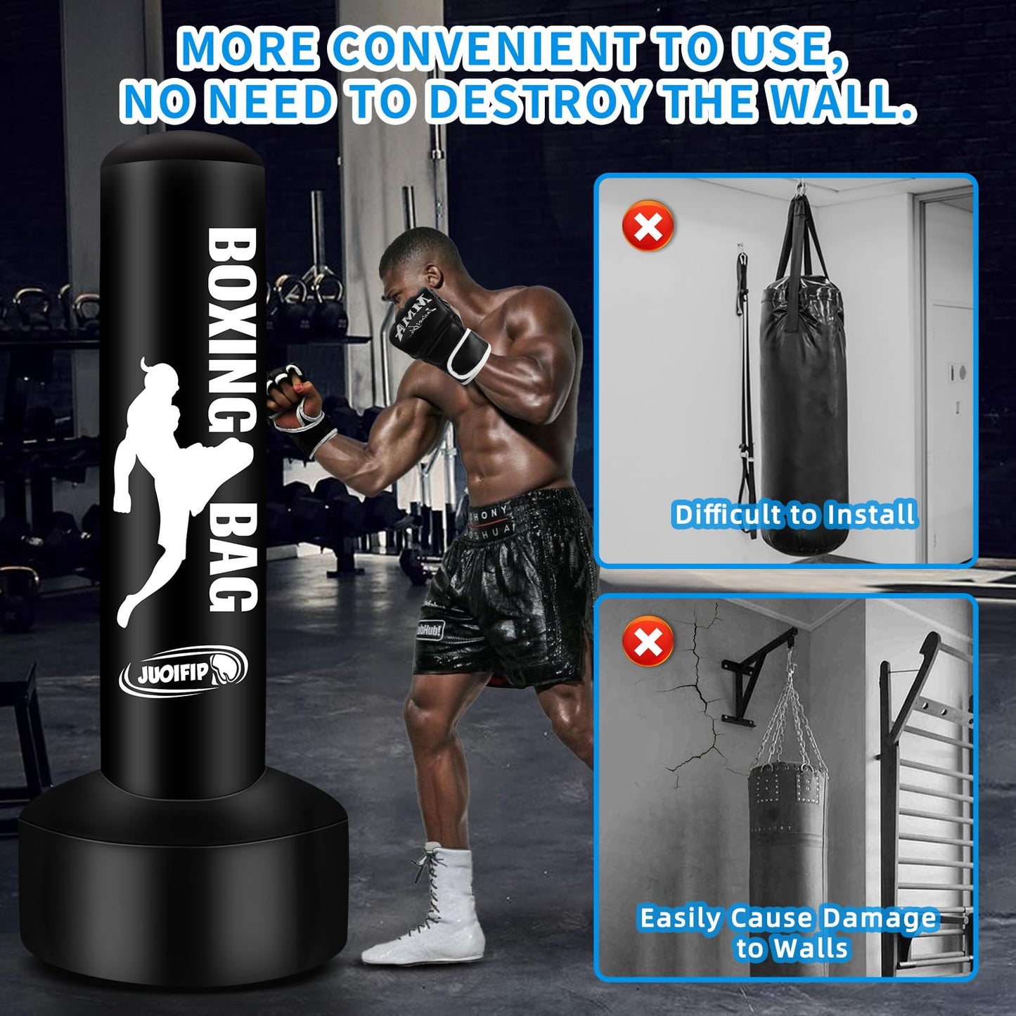 Standing Punching Bag for Adults with Pump and Gloves, 69'' Kick Boxing Bag with Stand Inflatable Freestanding Heavy Bag Kicking Bag for Training MMA Muay Thai Fitness
