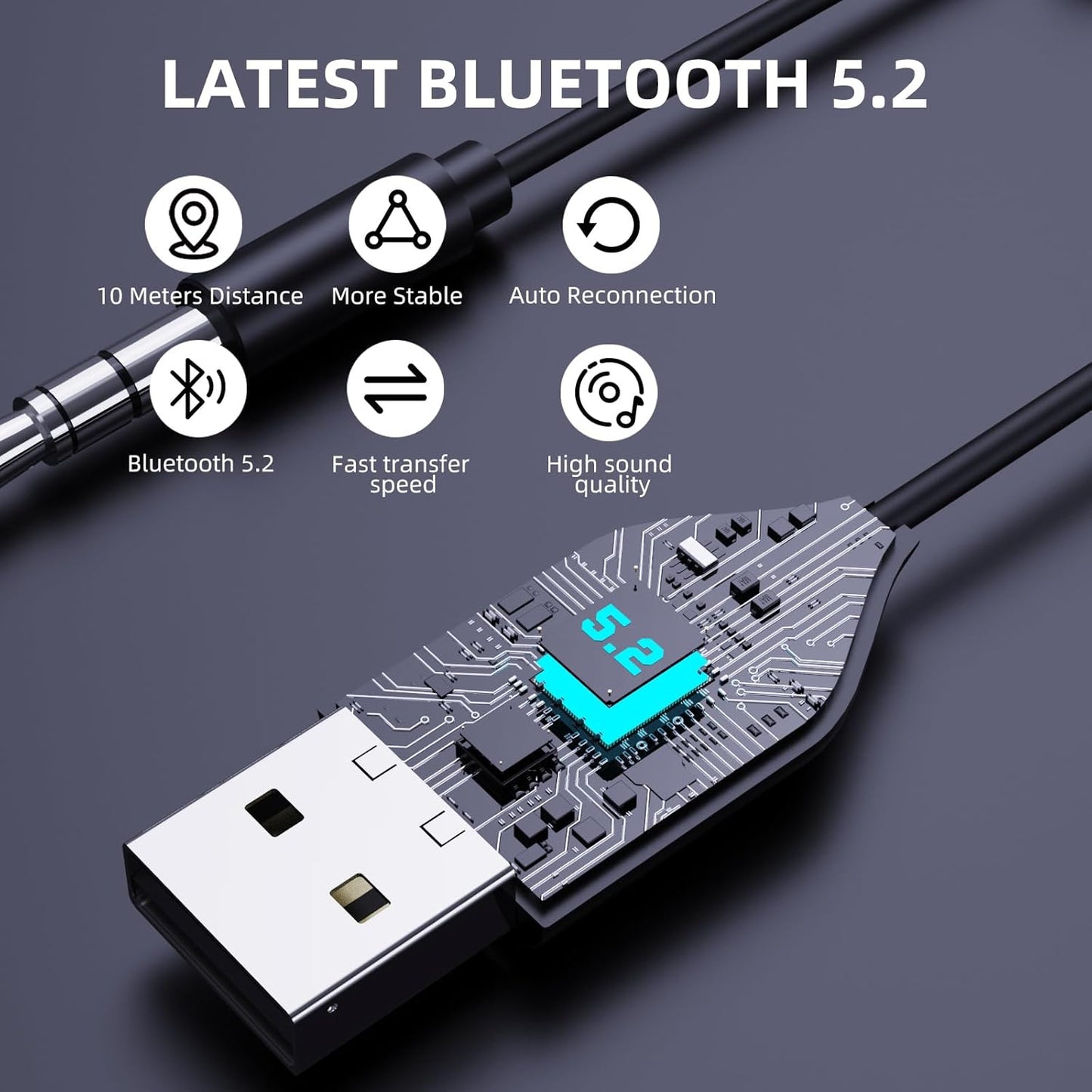 Smof 5.2 3.5mm Aux to Bluetooth Adapter Bluetooth Receiver with Built-in Microphone Aux Input for Music Streaming