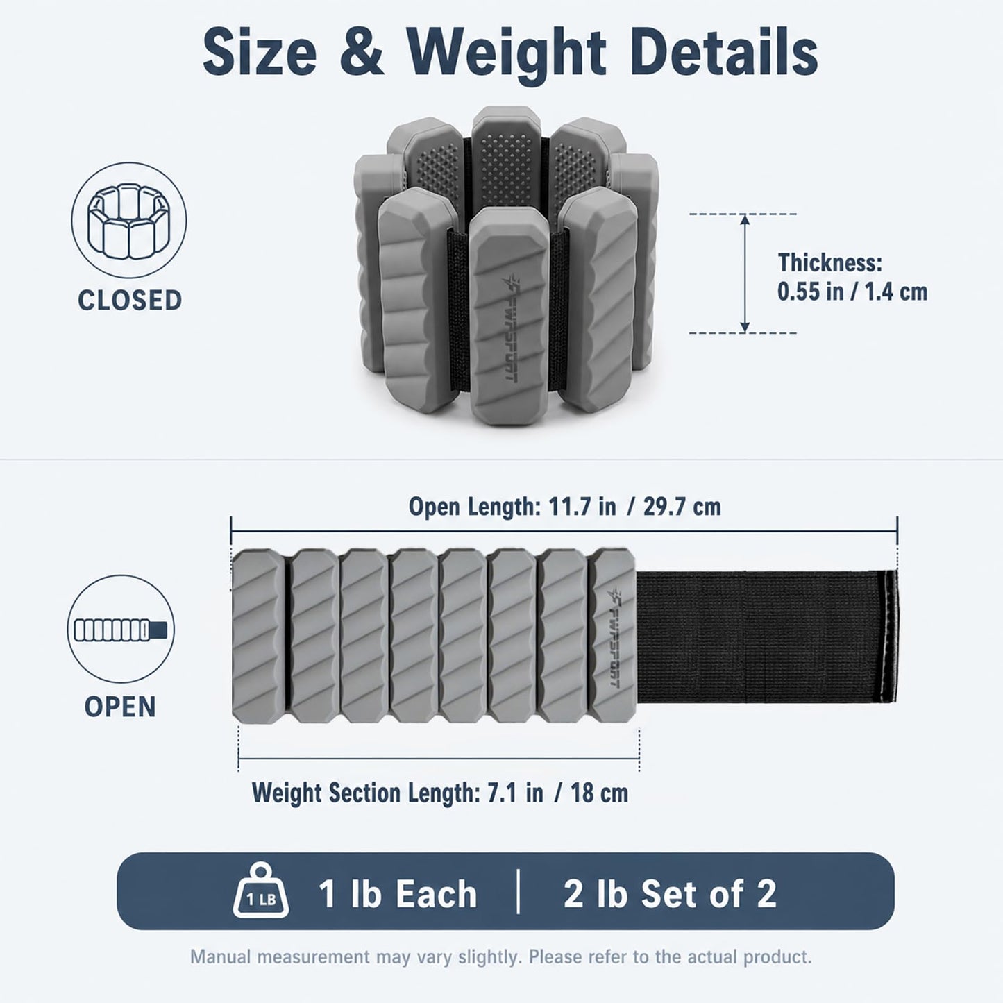 FWPSPORT 2 lb Wrist and Ankle Weights Set of 2 (1 lb Each) with Resistance Band, Adjustable Silicone Wearable Arm & Leg Weights for Walking, Pilates, Yoga, Home Workout
