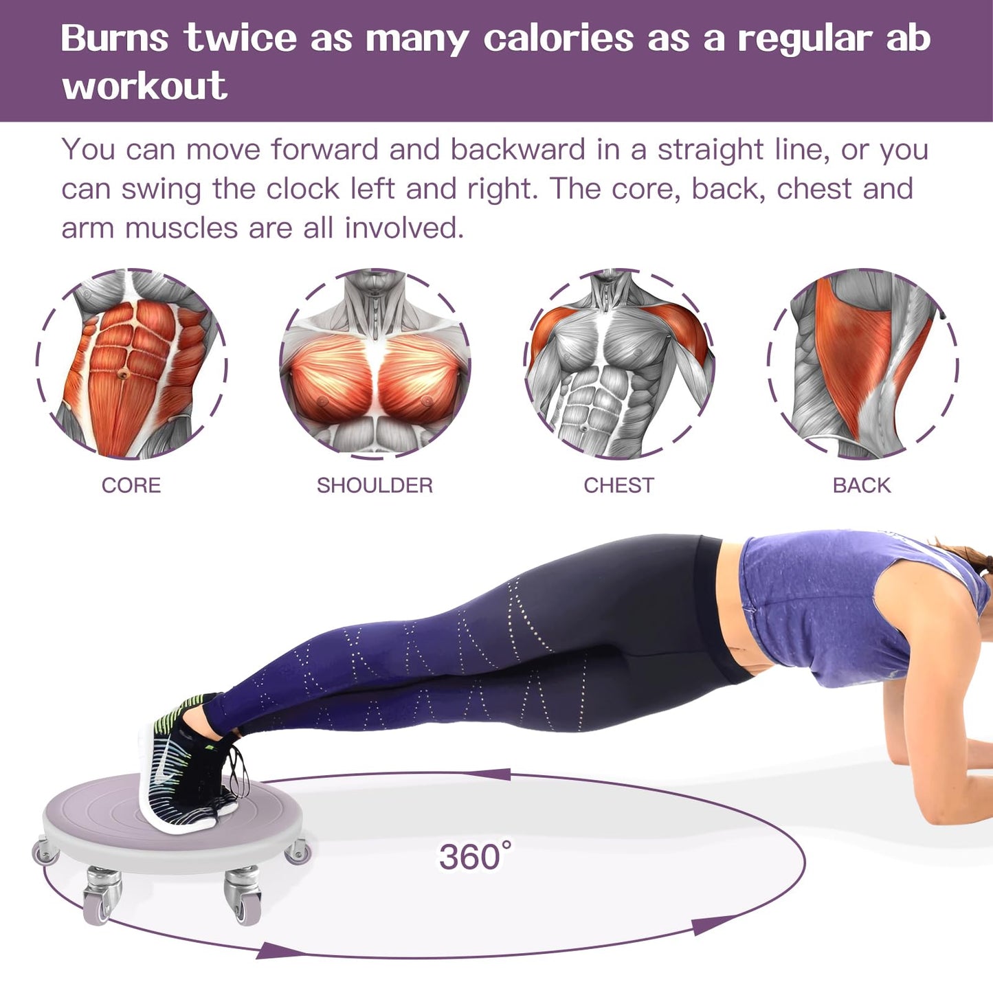 Tasidingster 6 Caster Ab Roller, Ab Exercise Equipment with Knee Pads, Ab Roller Wheel for Core Exercise, Abdominal Strength Training for Home Gym, 360° Silent Ab Workout Equipment (Purple)
