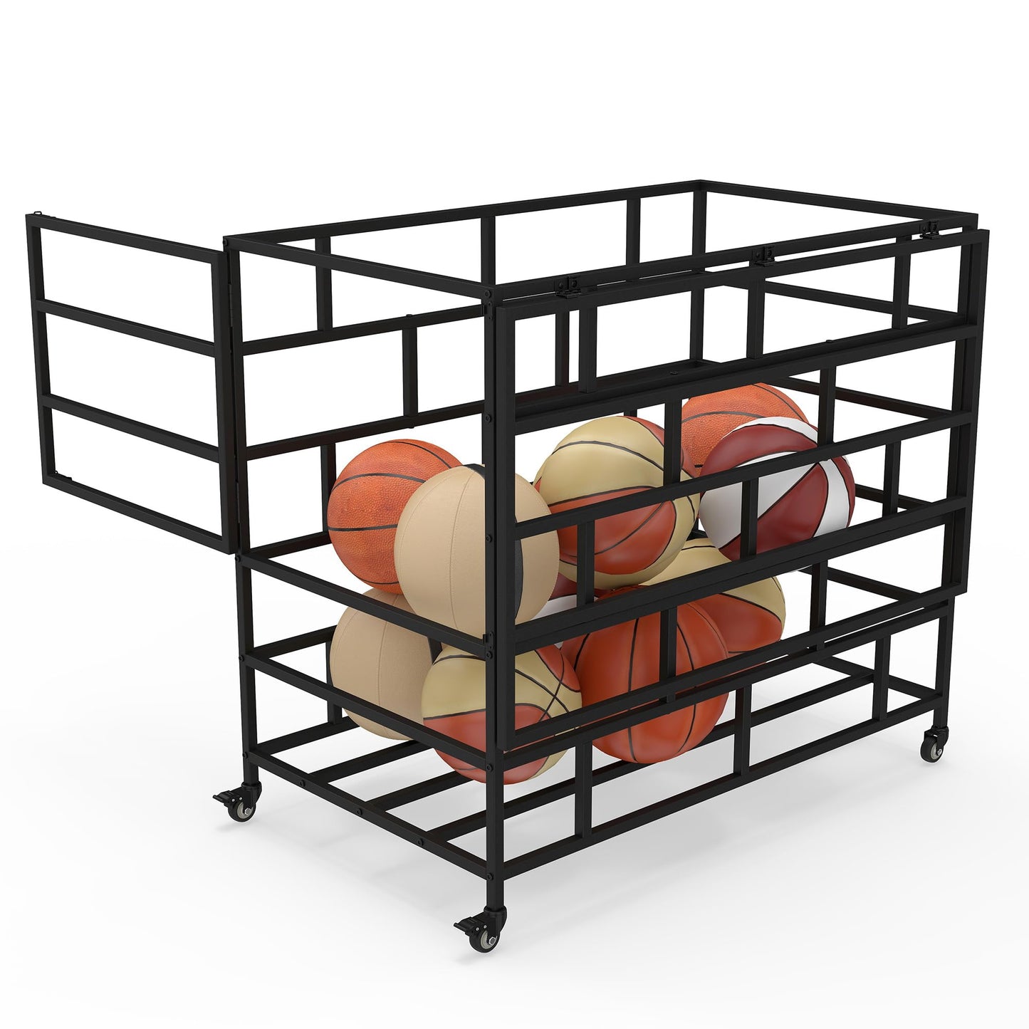 veonly Ball Storage Cart, Lockable Rolling Basketball Storage Bin & Organizer with Wheels, Secure Sports Exercise Ball Cart Holder for Gym, School, Club, Indoor Outdoor Use