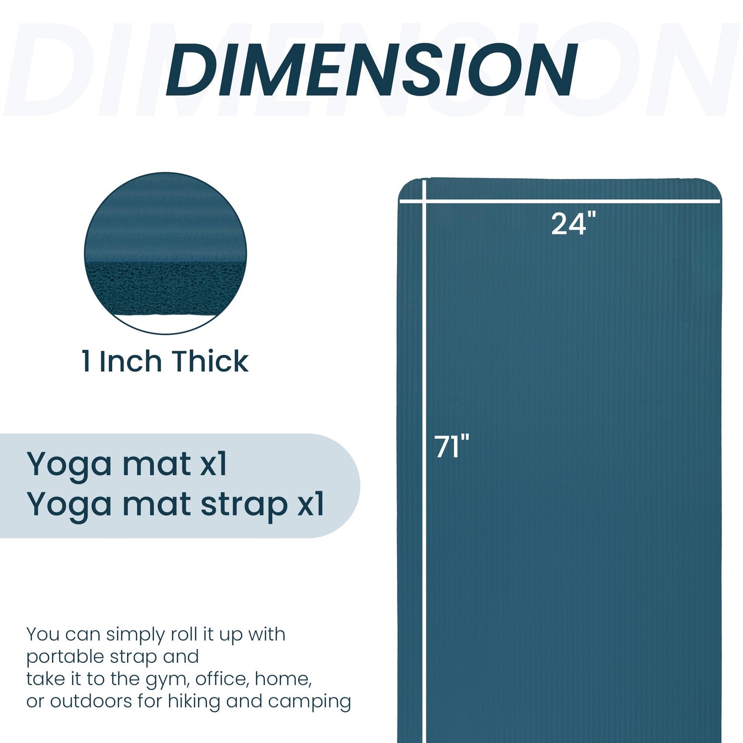 Signature Fitness Yoga Mat,Pilates & Exercise Mat,Extra Thick 1" High-Density Foam Workout Mat with Easy-Cinch Carrying Strap for Home & Gym Workouts,Navy Blue