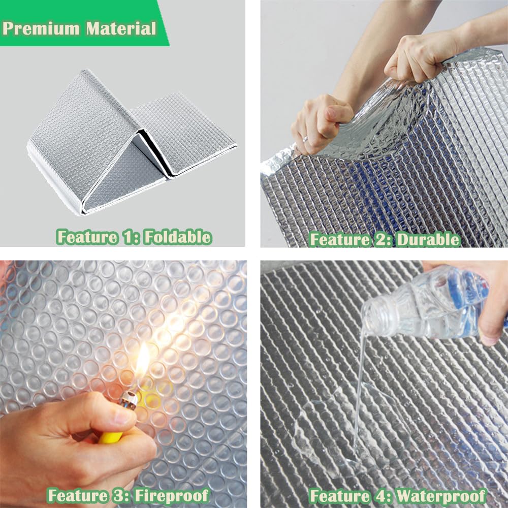 MRPAPA Double Reflective Insulation Foam, 48" x 10 Ft Reflective Window Radiant Barrier B2 Fireproof Bubble Insulation Roll for Keep Heat, Thermal Heat Block Shield - Engineered Foil