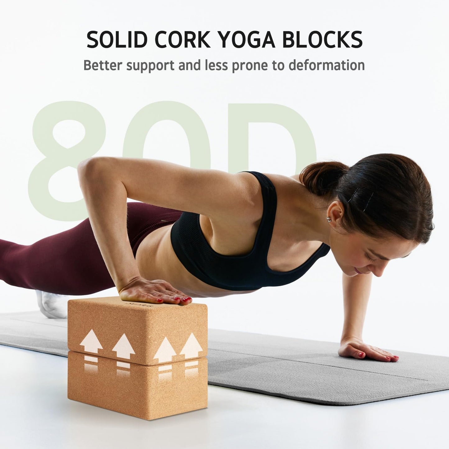 Syntus Yoga Block and Strap Set, 2 Natural Cork Soft Non-Slip Blocks 9×6×4 inches, 8FT Metal D-Ring Strap for Yoga, General Fitness, Pilates, Stretching and Toning