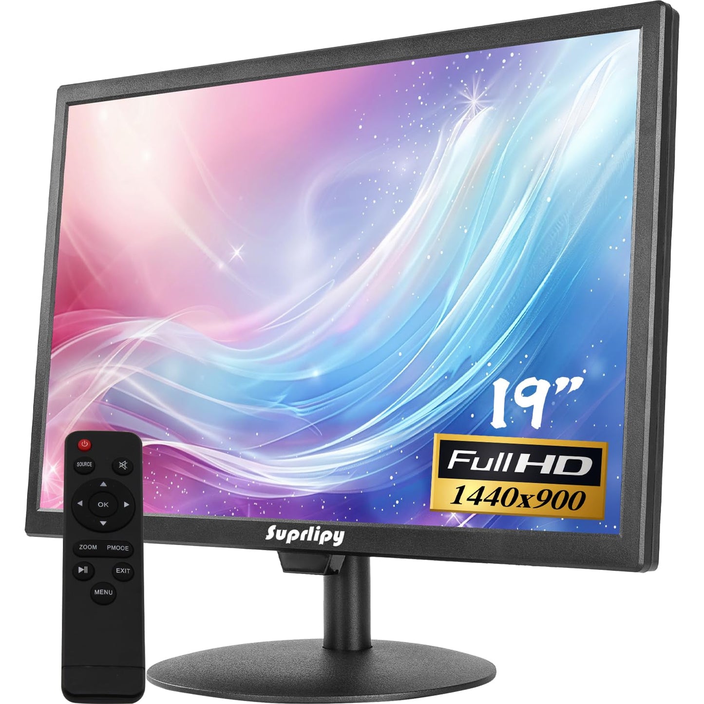 Suprlipy 19 inch FHD Small IPS Monitor LCD Display Screen 1440x900 60Hz 16:10 with HDMI BNC VGA AV USB Input Built-in Lounspeakers for CCTV Security Camera DVR PC RasPi