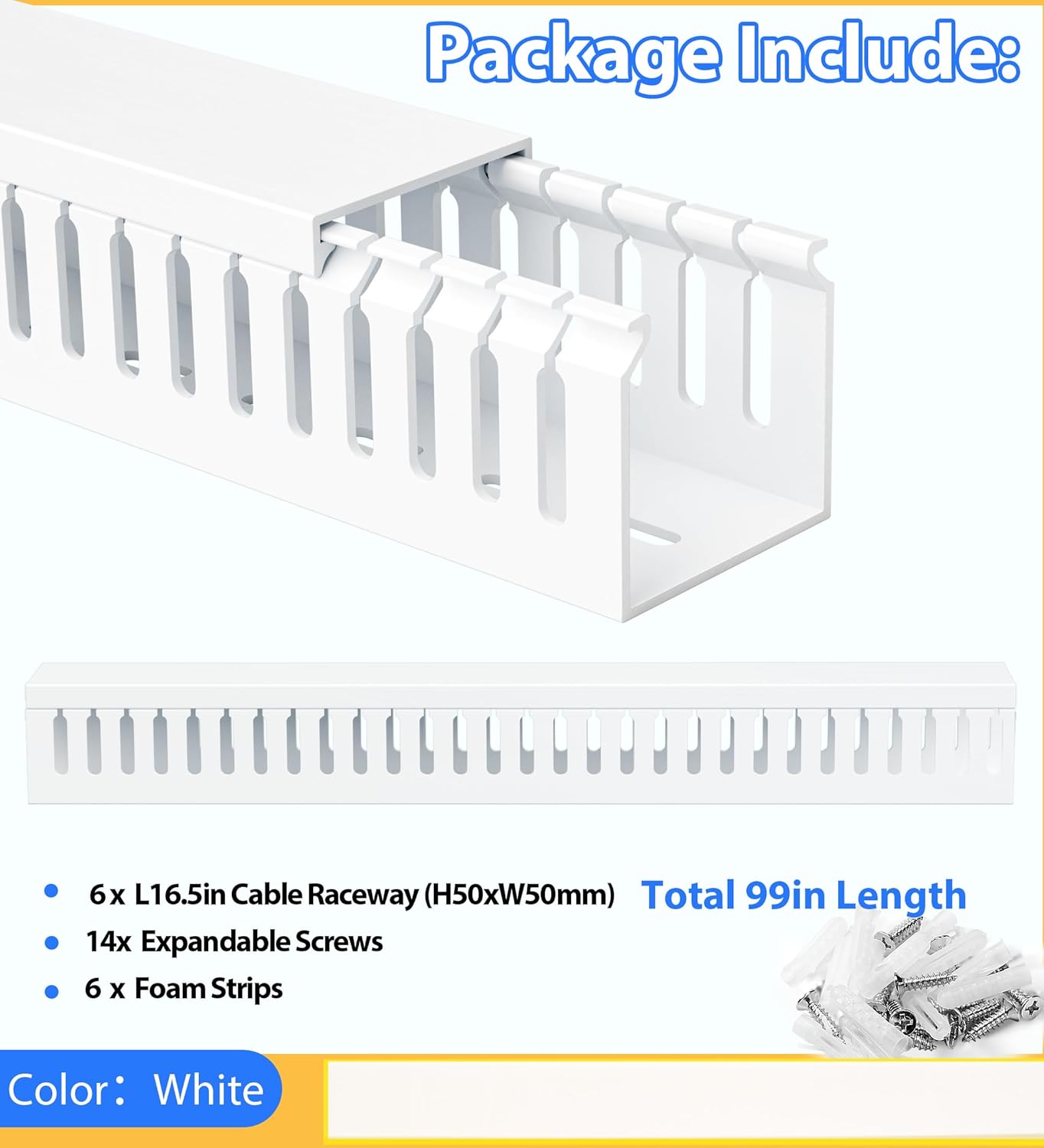 ZhiYo 2 2in 99in (6X L16.5in) x Professional Server Rack Cable Management Raceway, Cable Raceway Kit, Electrically Safe