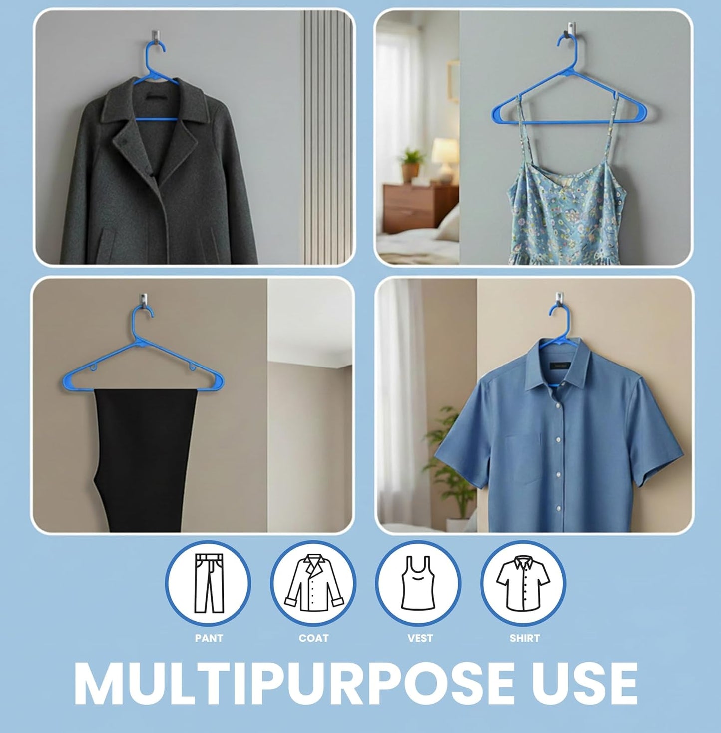Utopia Home Plastic Hangers 50 Pack - Durable Space-Saving Closet Organizers - Ideal for Shirts, Pants & Coats (Blue)