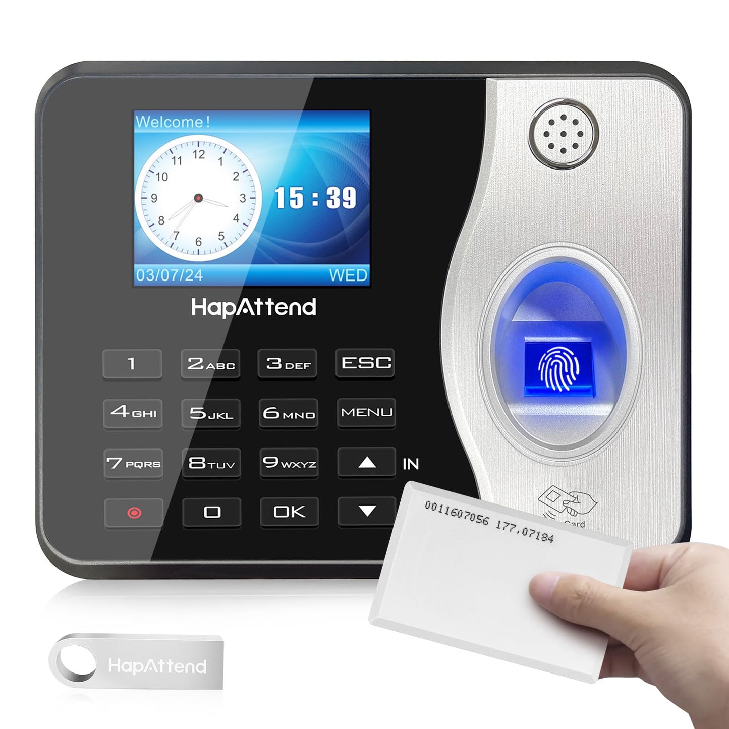 HapAttend Time Clocks Bundle with 15 RFID Cards, 0 Monthly Fees Standalone Biometric Time Attendance Punch Machine with Fingerprint, RFID and PIN - H3