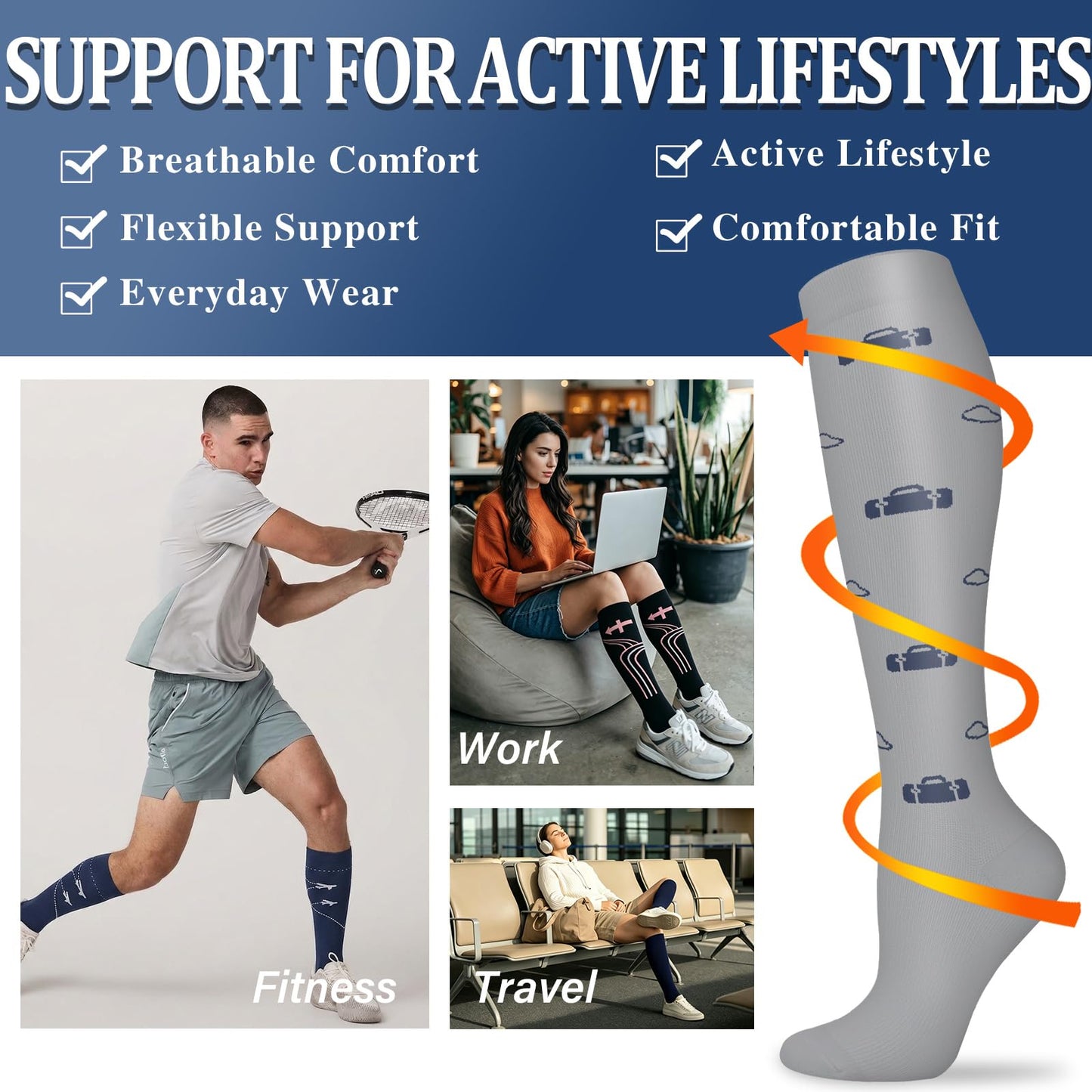 Sooverki Compression Socks for Women and Men Circulation (4 Pairs) is Best Support for Running Athletic Knee High Stockings Flying Travel Flight Winter Summer Workout Gifts Ideas