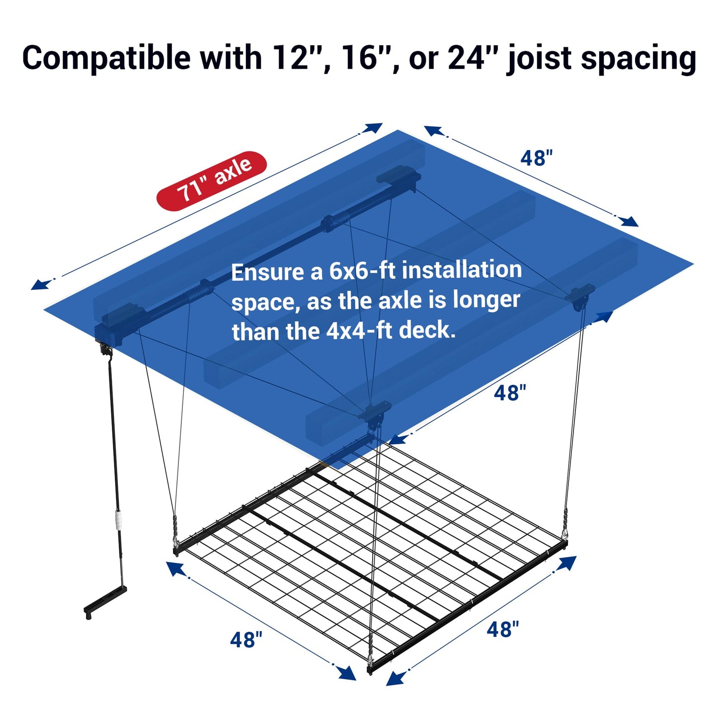 FLEXIMOUNTS Garage Lifting Metal Rack, 4x4 Ft Overhead Garage Storage Racks, Adjustable Heavy-Duty Ceiling Organization System, 350lbs Weight, Satin Black