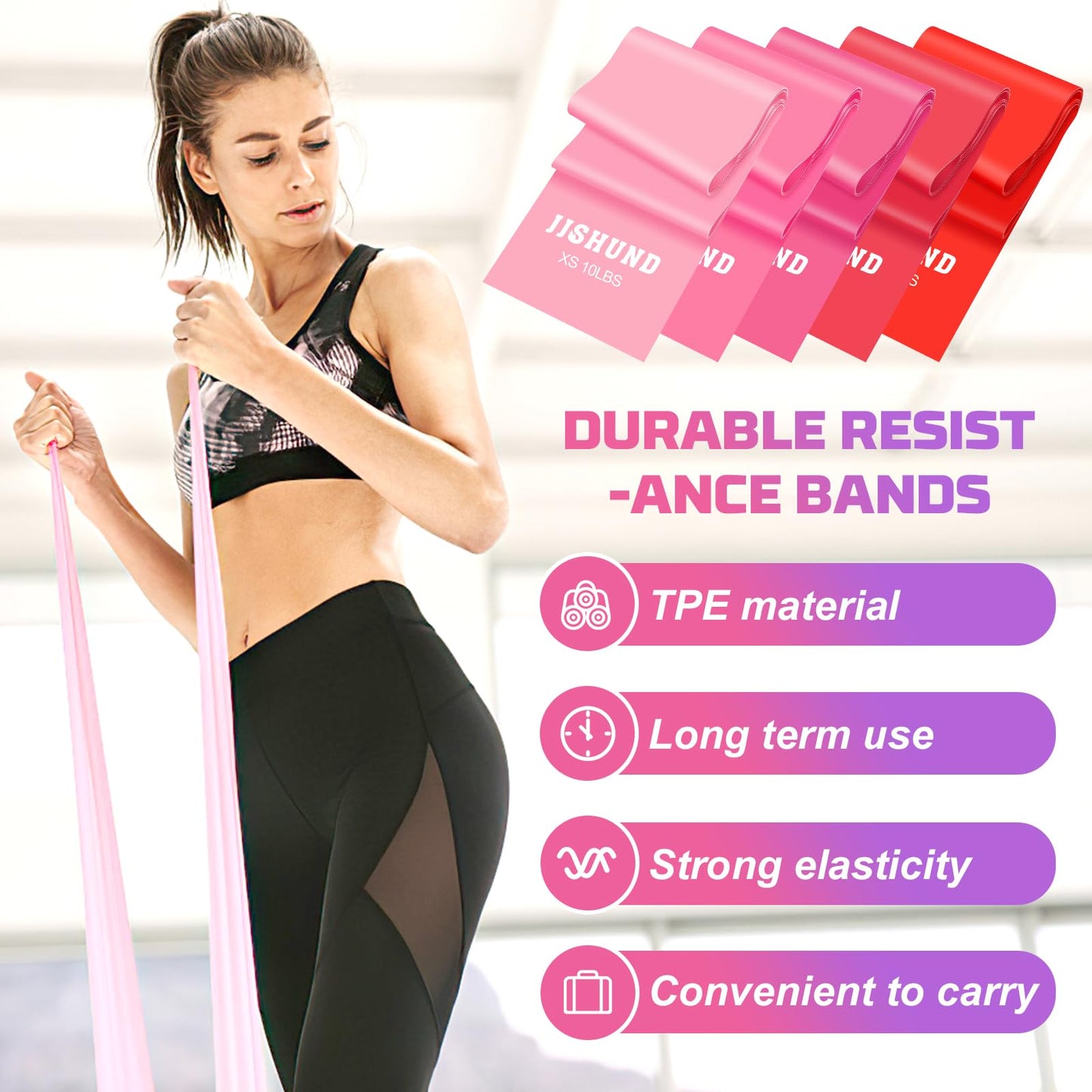 Resistance Bands, 5 Pcs Exercise Bands Elastic Stretch Bands for Fitness Yoga Pilates Stretching Strength Training, Workout Bands for Women and Men Home Gym