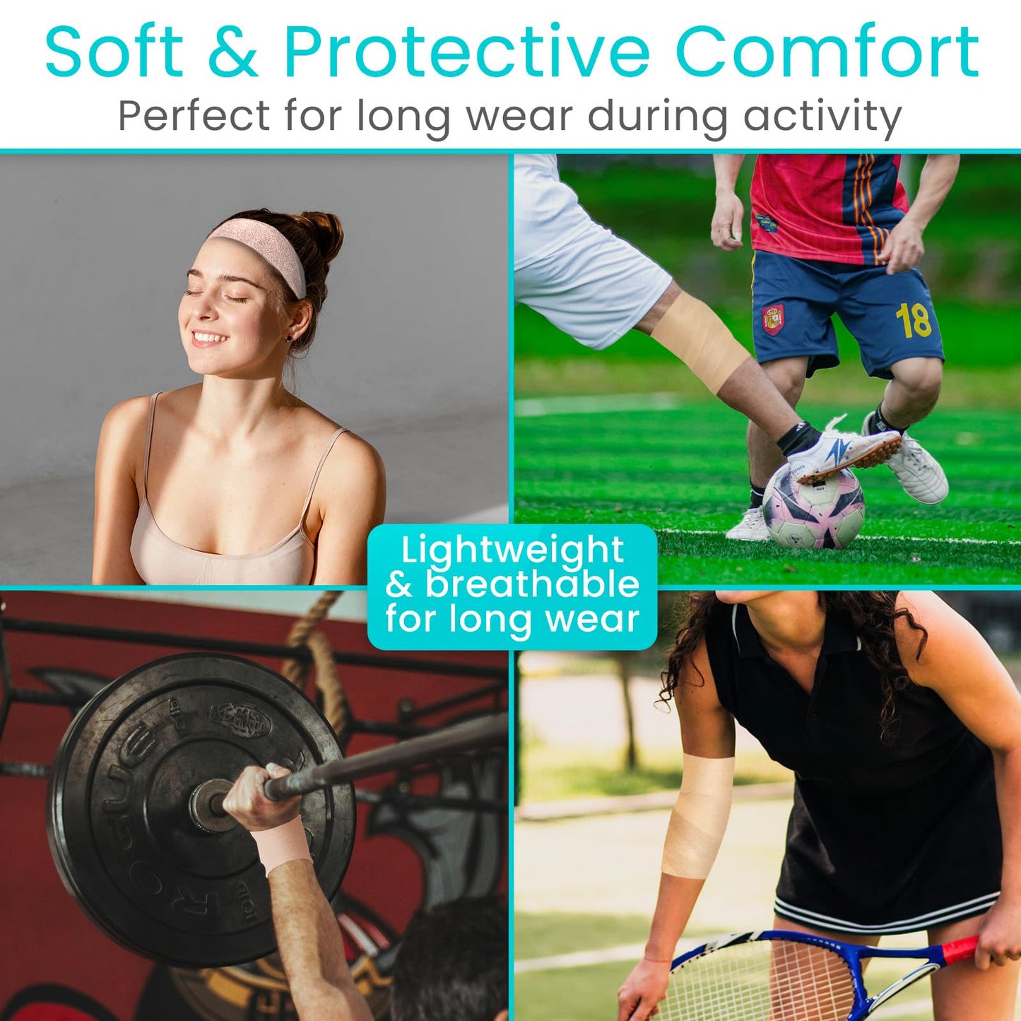 Vive Pre Wrap Athletic Tape (4 Pack - 2.75" Wide) - Prewrap Sports Strips (120 Yards) for Hair, Soccer, Injuries, Ankles, Football, Wrists, Lacrosse, Boxing, Baseball - Breathable, Non-Adhesive