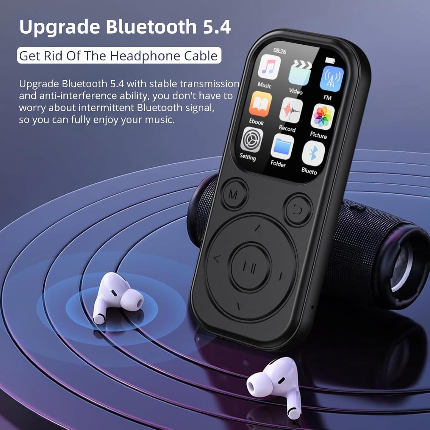 Yoidesu MP3 5.4, 2.01in 128G, 3.5mm Player with Bluetooth Portable Music Player HiFi Sound with Screen, Enjoying