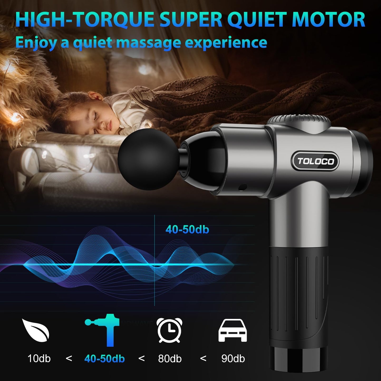 TOLOCO Massage Gun, Deep Tissue Back Massage for Athletes for Pain Relief, Percussion Massager with 10 Massages Heads & Silent Brushless Motor, Mothers Day Gifts, Grey