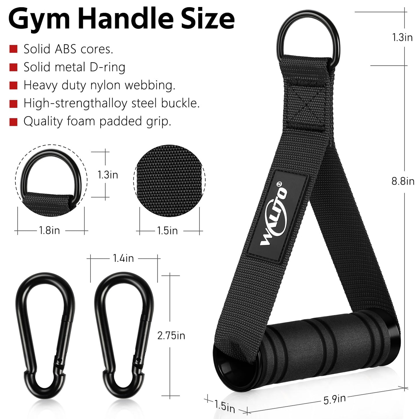 WALITO Exercise Handles, Replacement Cable Machine Attachments for Home Gym Equipment, Pulley System, Pilates, Resistance Bands, Strength Trainer, Heavy Duty Working Out Handles (Black)