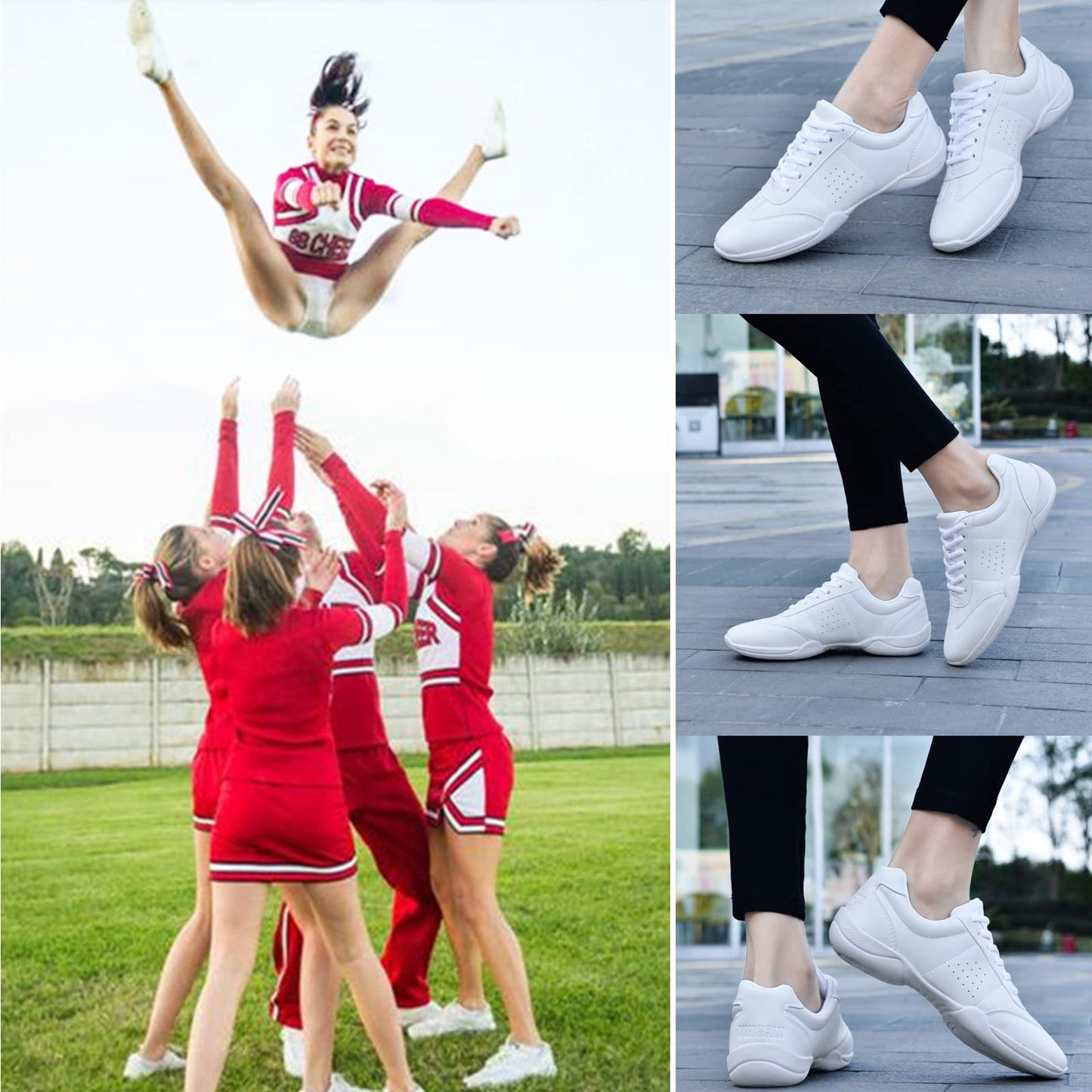 DADAWEN Adult & Youth White Cheerleading Shoe Athletic Sport Dance Shoes Training Competition Tennis Sneakers Cheer Shoes White US Size 12 M Little Kid