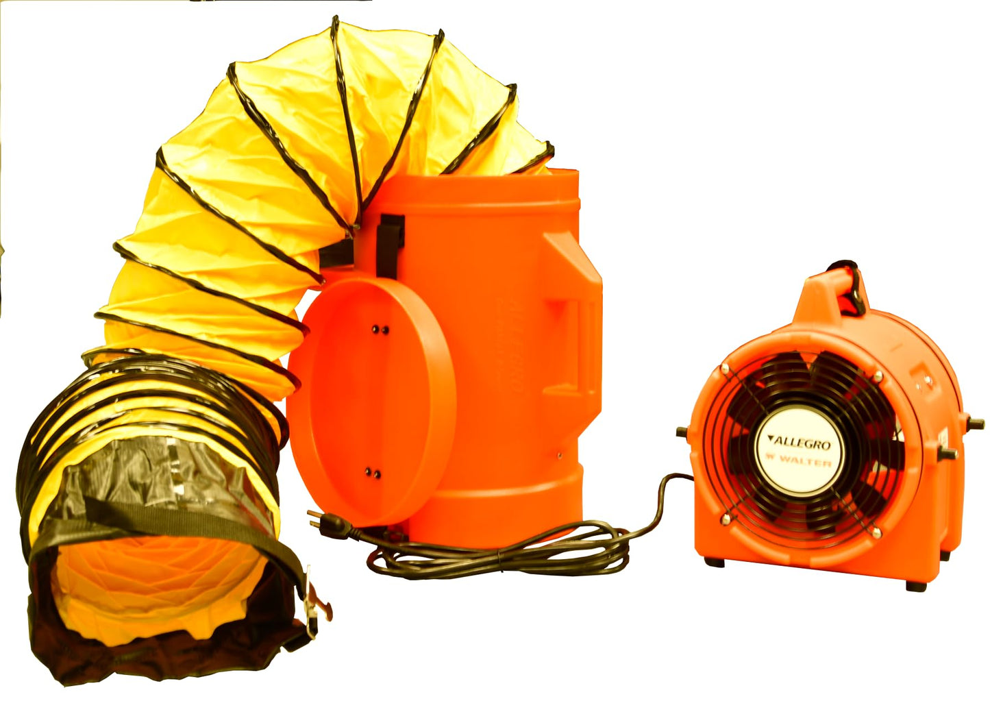 Allegro Industries-9533-25 32" X 13 12" X 14 12" 831 cfm 13 hp 115 VAC 3 A Motor Polyethylene Com-Pax-Ial Blower with Canister and 8" X 25' Duct,Orange