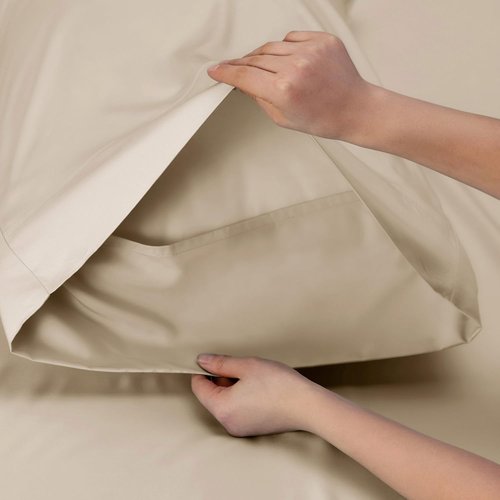Bedsure Cooling Sheets - Twin Size, Breathable Rayon from Bamboo, Soft & Silky, Deep Pocket Up to 16 Inches, Beige