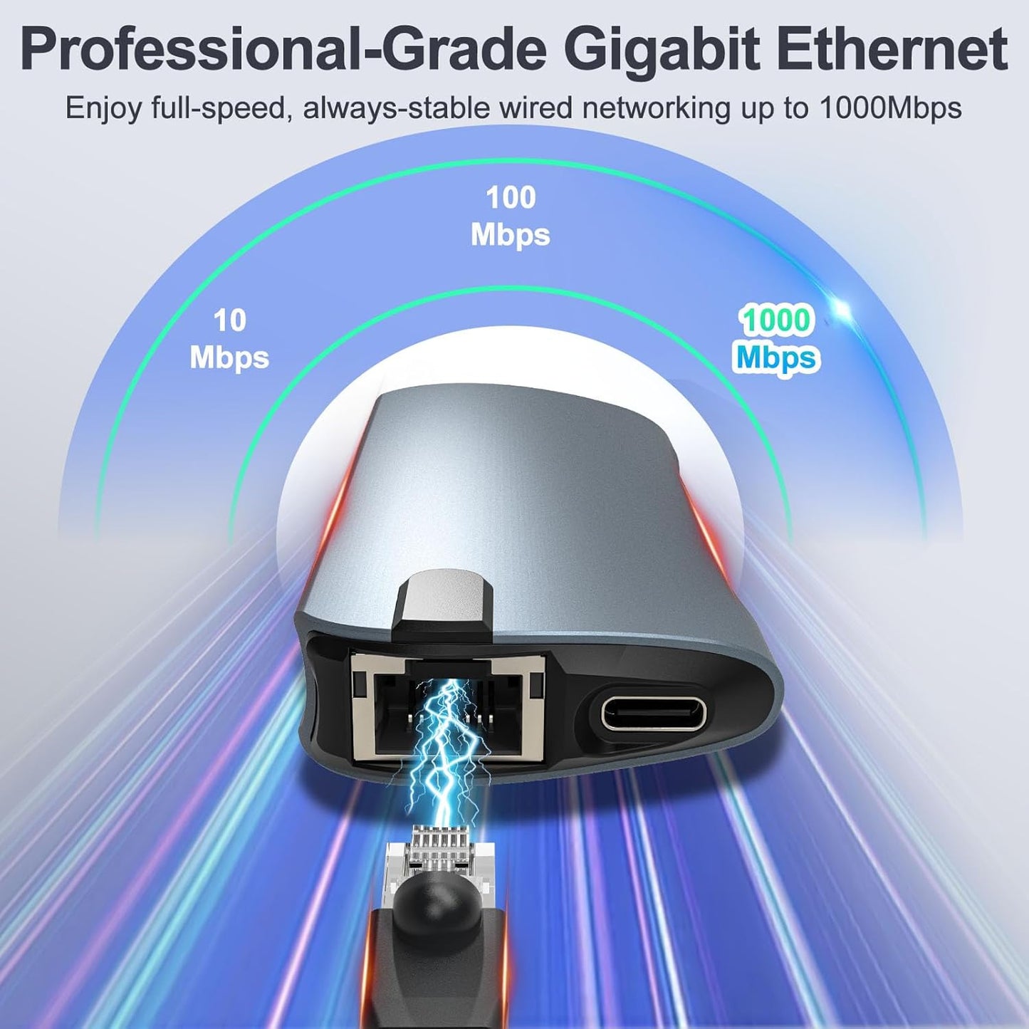 BINZET 8-in-1 4K@60Hz 100W 3X 3.0 1Gbps RJ45, USB C Hub Ethernet Adapter with HDMI, PD Charging, USB Ports, SD/TF Card