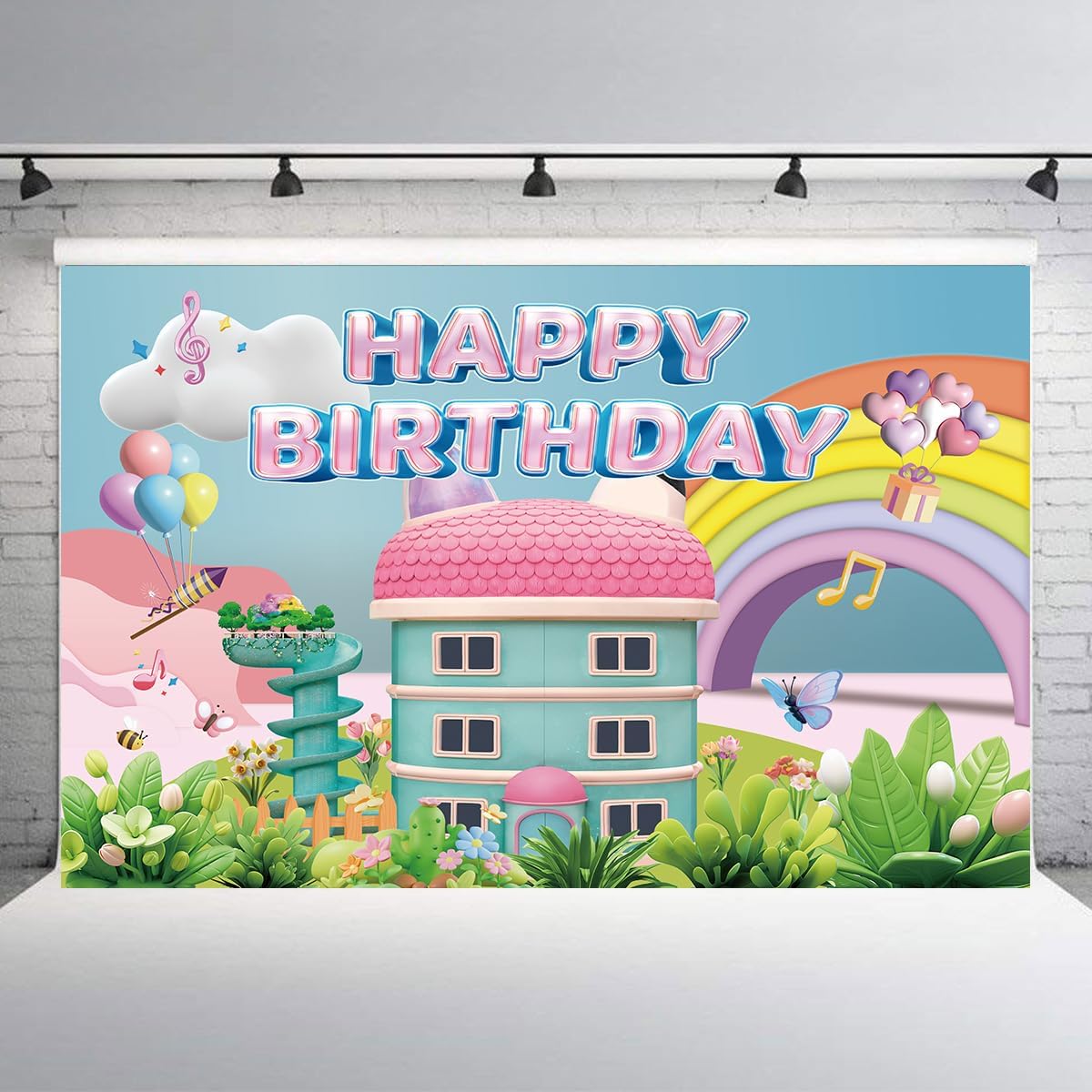 YTHKJS 5 3FT * Rainbow Dollhouse Birthday Party Backdrop Decorations,Rainbow Dollhouse Theme Party Supplies