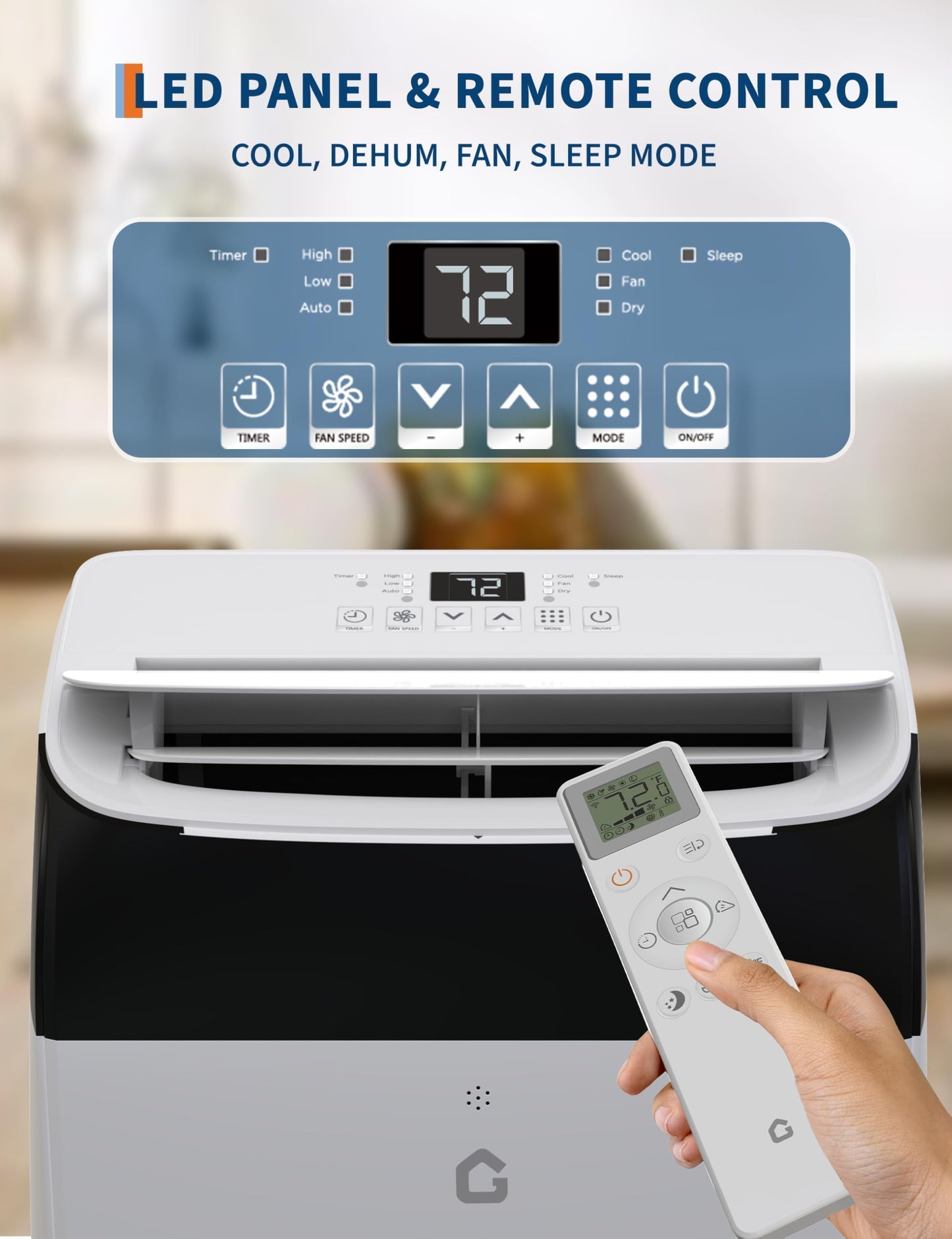 12,000 BTU Portable Air Conditioners, 4-in-1 AC Unit with Cool, Fan, Dehumidifier & Sleep Mode, Quiet Operation, 24H Timer & Remote Control for Bedroom, Living Room, Basement & Workshop