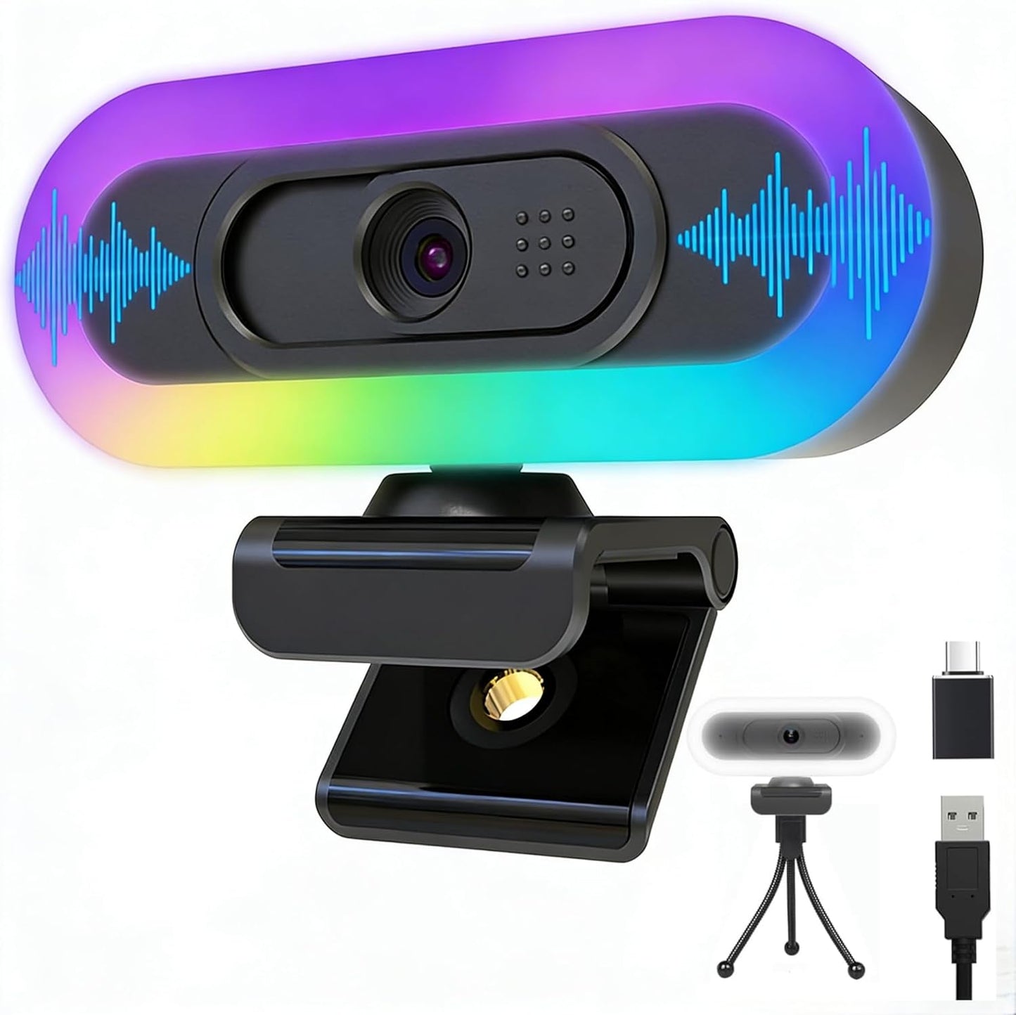 Svcouok W4 2K 1080P 60fps/2K 50fps, 2, Autofocus Webcam with Dual Mics & LED Light, USB Streaming Camera for PC