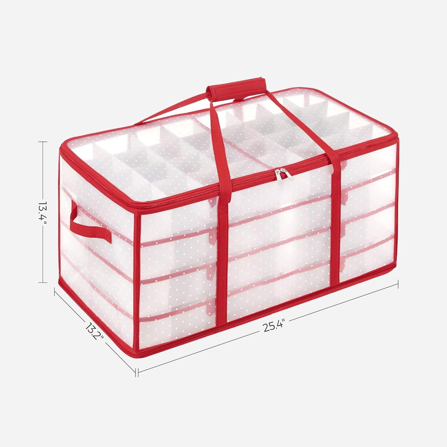 SONGMICS Christmas Ornament Storage Box - 128 Slots for 3-Inch Balls | Durable Plastic with Dual Zippers, Cherry Red
