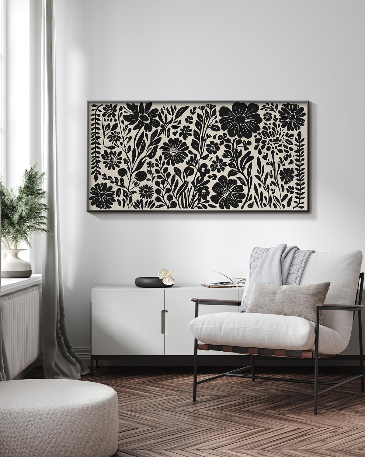 ARPEOTCY Extra Large Framed Wall Art, Black and White Large Wall Art, Abstract Botanical Floral Print Paintings, Modern Minimalist Decor Aesthetic, Boho Art for Living Room Bedroom Office, 20x40Inch