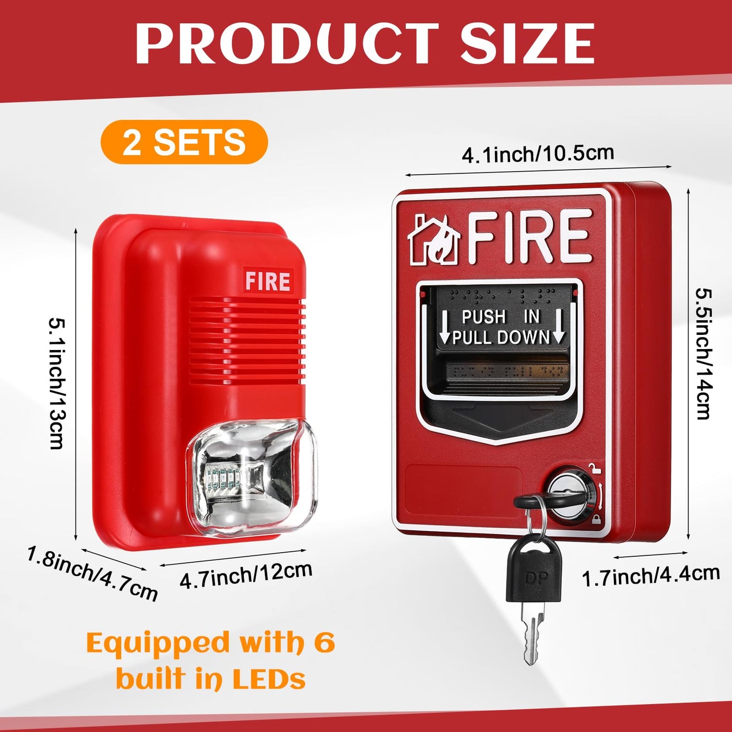 Relaxweex 4 Pcs Fire Alarm Pull Station Fire Warning Siren 12/24V DC Sound and Light Emergency Alarm Dual Action Manual Call Point with Key Security Horn Buzzer for Home or Office