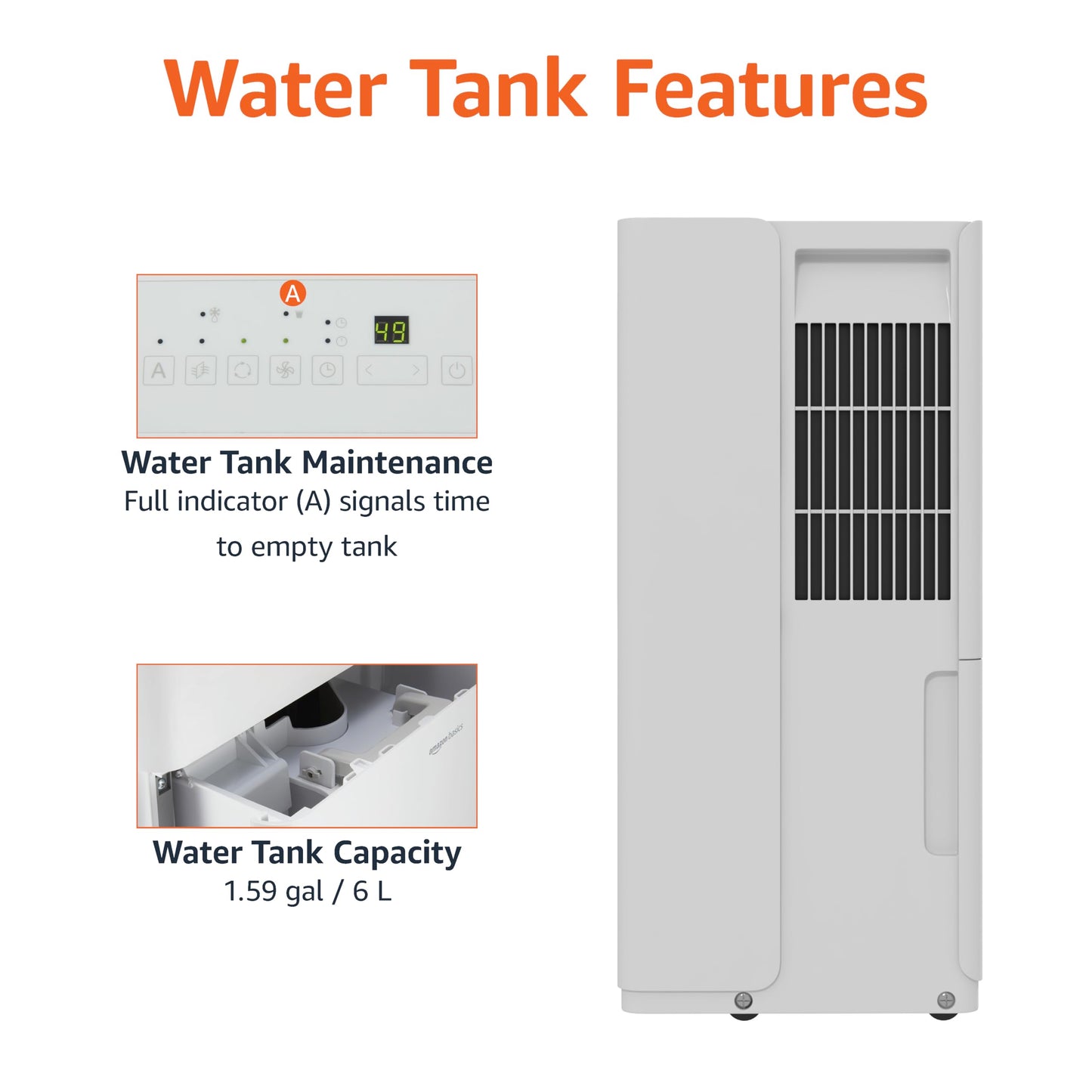 Amazon Basics 50-Pint Large Dehumidifier with Pump, Energy Star Certified, Humidity Control, Auto-Defrost, Timer, Overflow Protection for Rooms up to 4000 SFT, White