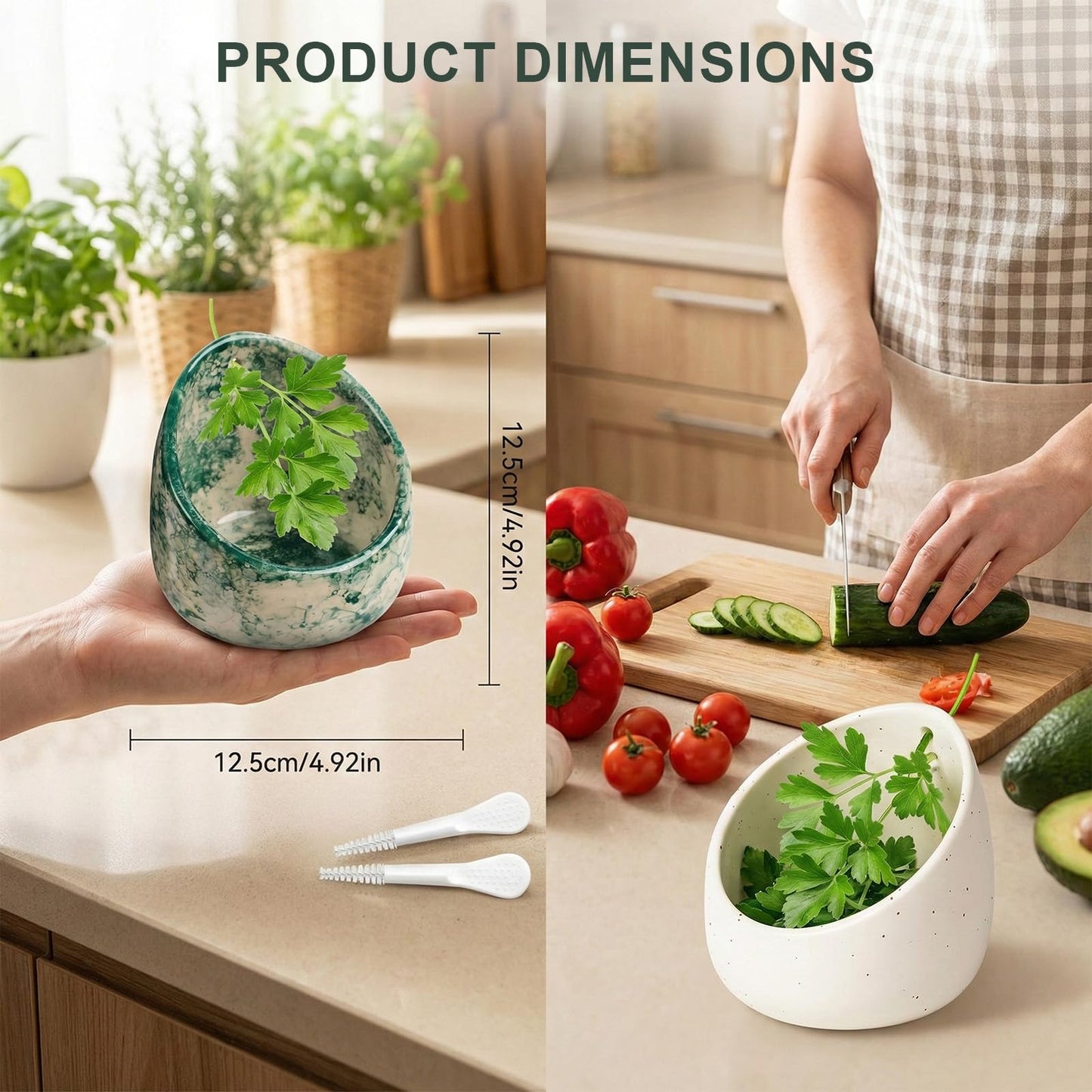 Quuztao 2PCS Pottery Herb Stripper Bowl, Multi Size Holes Handmade Herb Stripping Bowl Ceramic Durable Tool for Separating Leaves and Stems