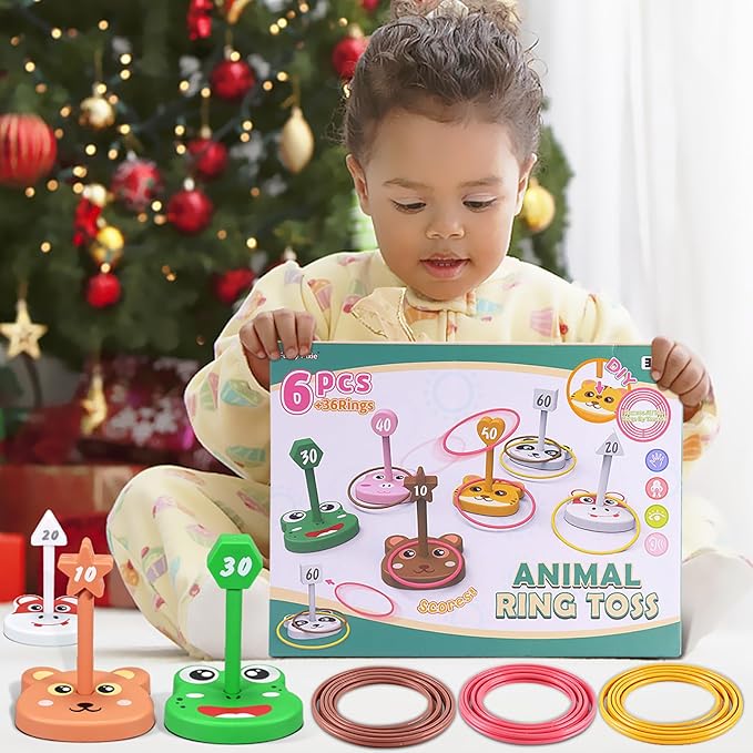 Animal Ring Toss Game Toy Set for Kids, 6 Targets Stands & 36 Rings Combo, Indoor Outdoor Party Yard Family Adults Activity, Birthday Present for Toddlers Boys Girls Child Ages 3+