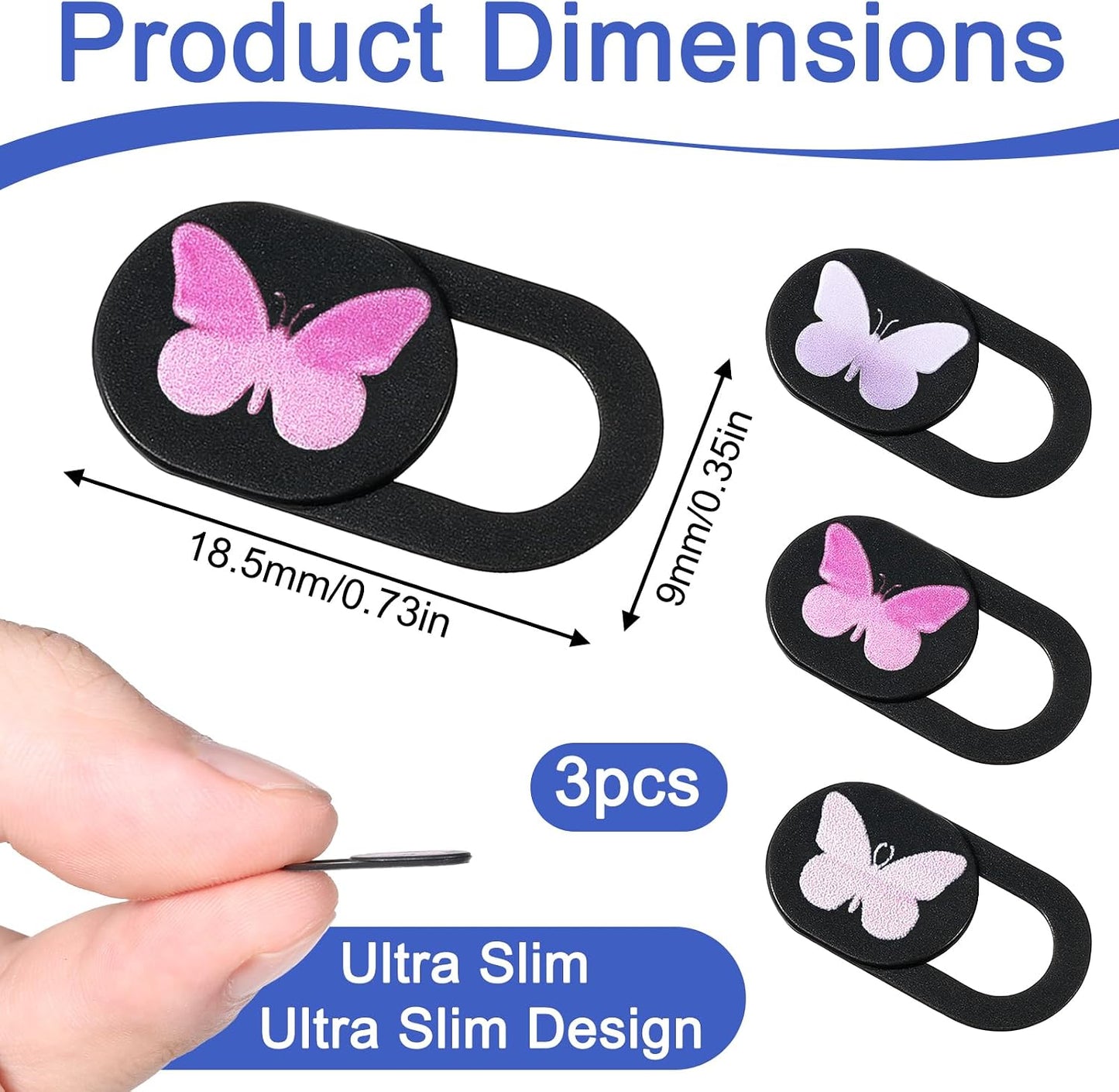 Qulkws 3 Pcs Webcam Cover Slide Butterfly Design Ultra-Thin Laptop Camera Cover Slide Web Cam Privacy Blocker