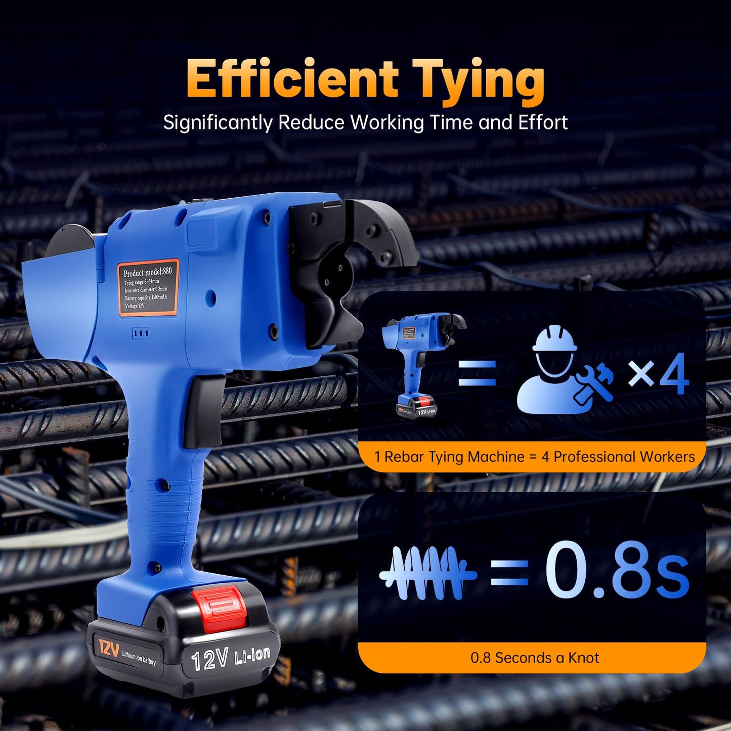 Futchoy 8mm-34mm Tier Tying Machine Automatic Rebar Tier Tying Machine Electric Reinforcing Rebar Tier Gun (Blue)