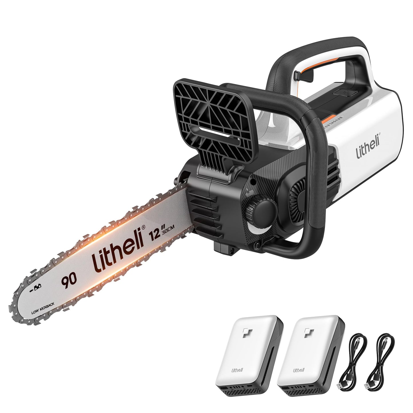 Litheli 12" Brushless Chainsaw 40V 2 x 2.5Ah Battery Chain Saw, Cordless Handheld Battery Powered Chainsaw Electric Auto-Lubrication for Wood Cutting Trimming