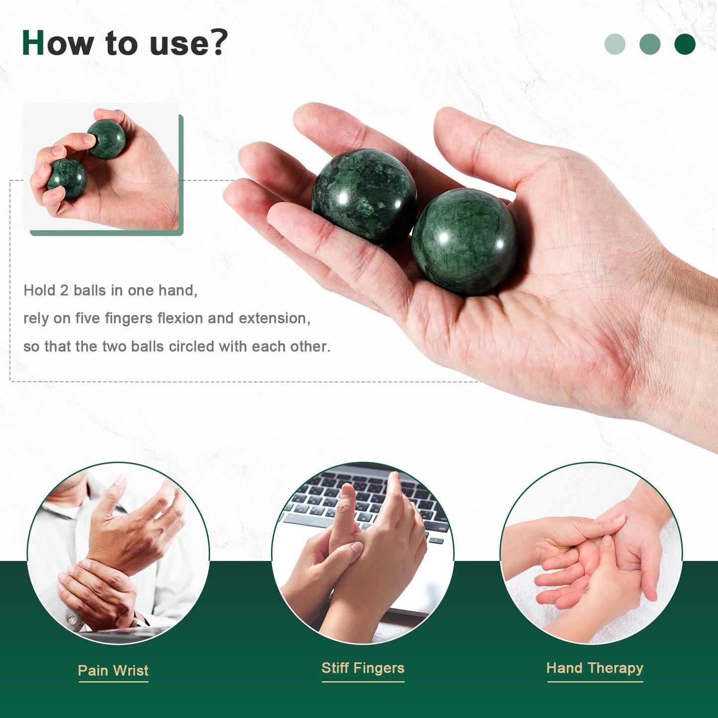 Learay 2Pcs Baoding Balls, Baoding Balls for Hand Therapy, Chinese Health Exercise Massage Balls with Carry Pouch for Stress Relief Meditation Ball(Green/1.57 inch)