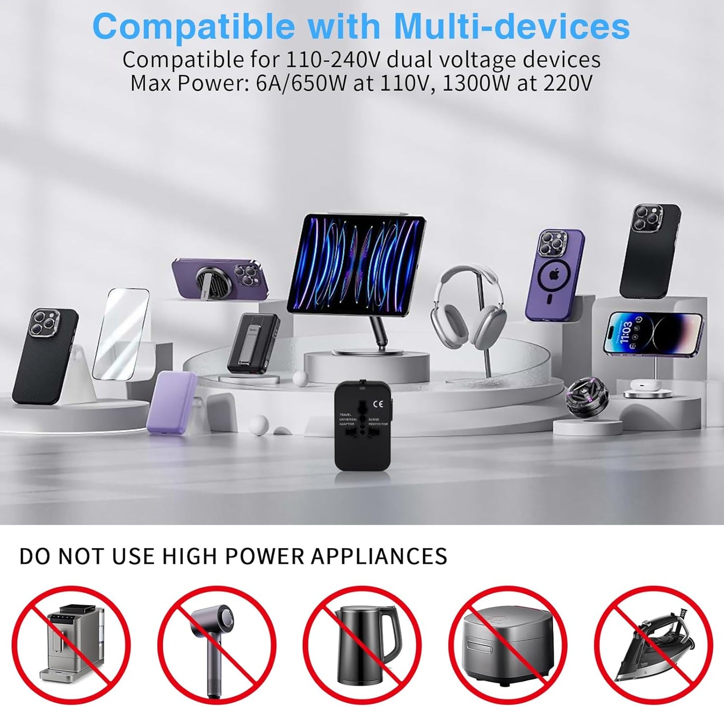 Zinalop PD20W Adapter,1 1 Universal Travel Adapter, International Power Type-C & USB-A Fast Charging Travel Charger