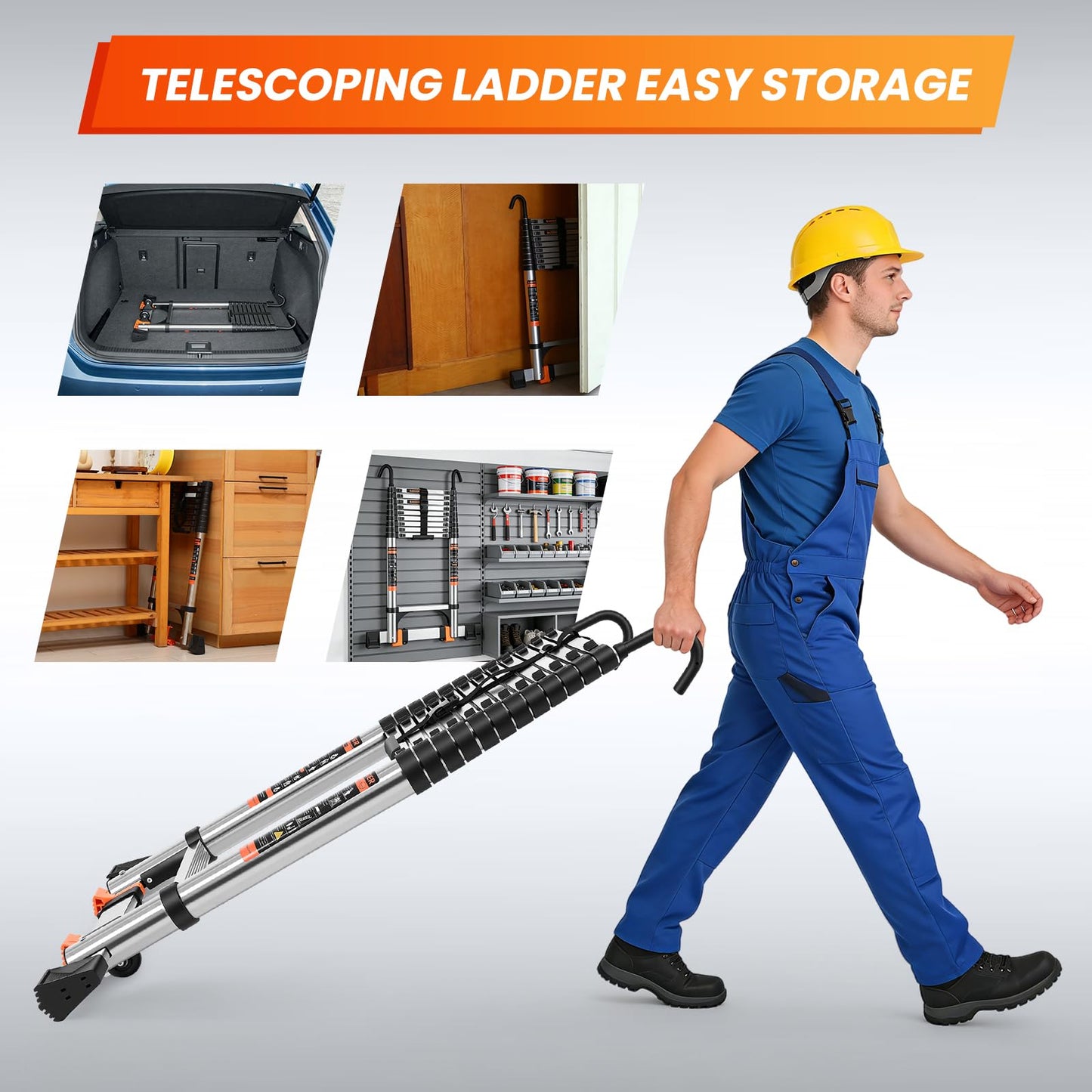 Telescoping Ladder,16.5 FT Extension Ladder w/Hooks,Stabilizers,Wheels,Heavy Duty 330lbs Max Capacity,Collapsible Telescopic Ladder for Rv,Roof,Outdoor