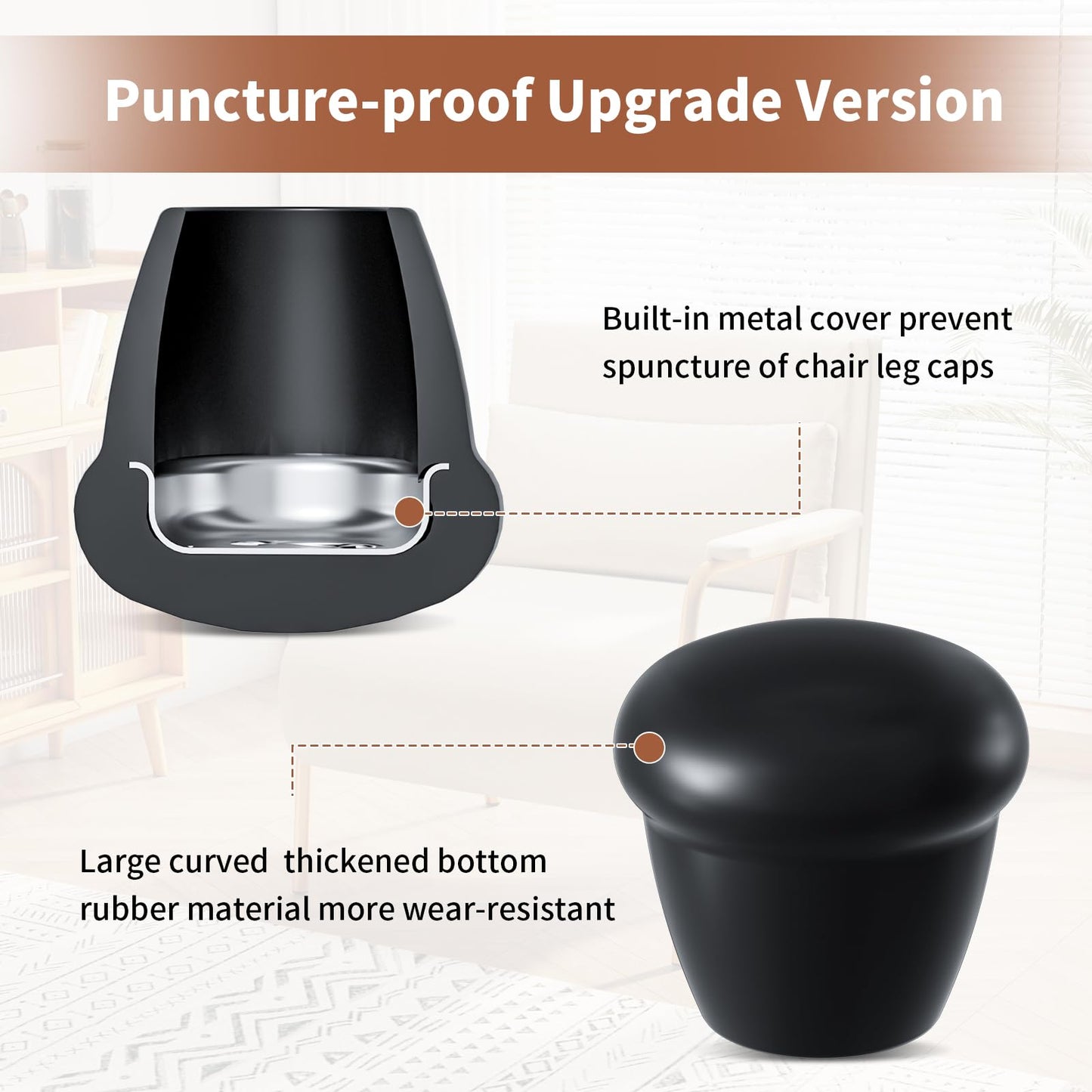 Ezprotekt 1" Rubber Chair Leg Caps, 24 Pcs Round Non-Slip Chair Leg Floor Protectors, Furniture Stool Leg Feet Covers for Bar, Tables, Patio Metal Legs, Black (M Fit: 0.87" - 1")
