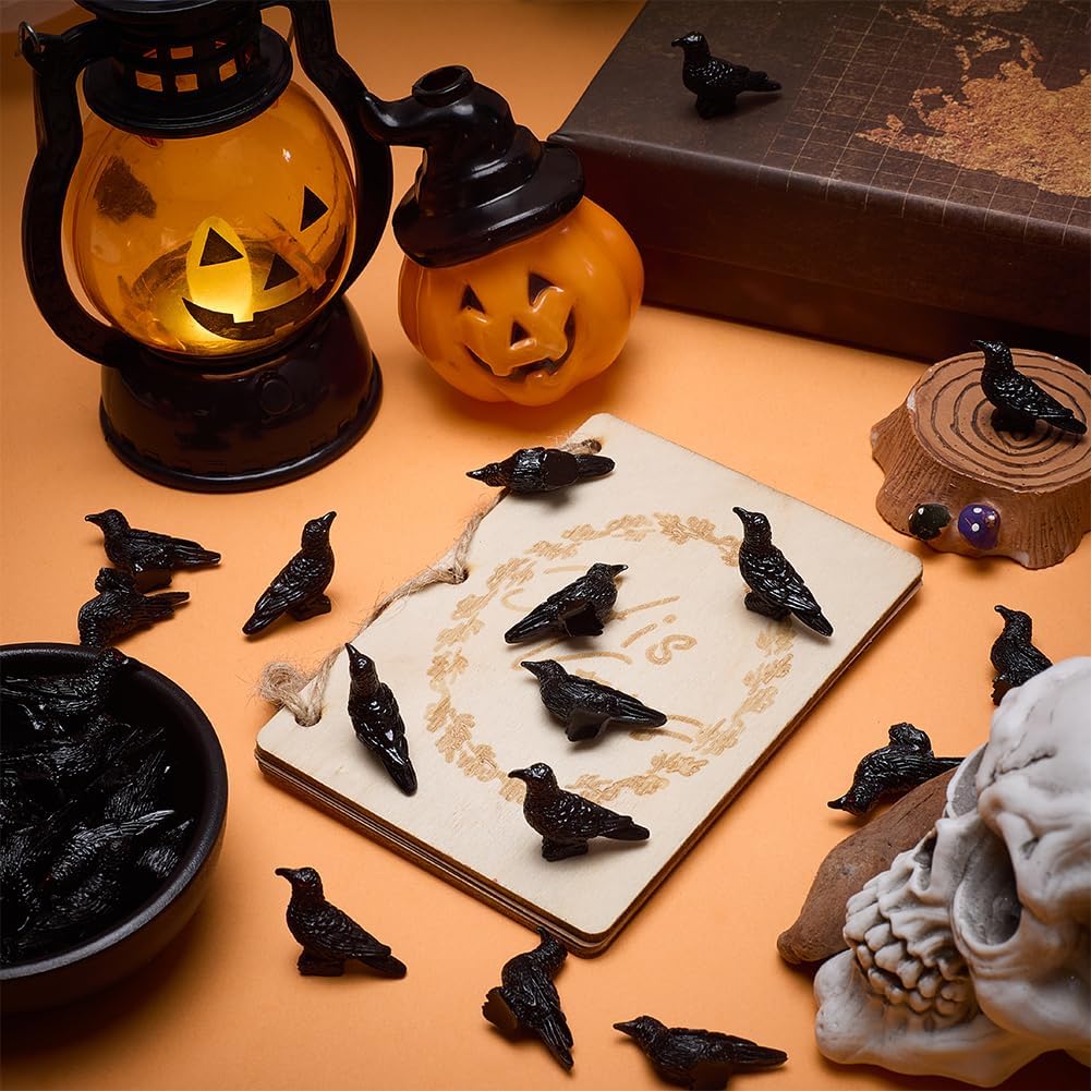 Skiennix 50Pcs Mini Black Resin Crows - Gothic Halloween Decorations for Home & Garden Decor