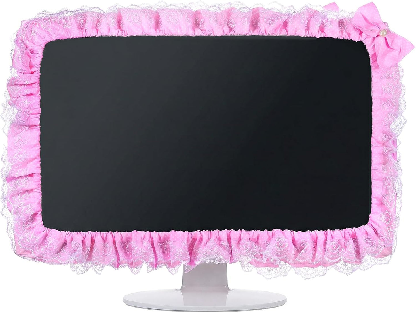 Macuezu 22"-28" Cute Monitor Cover, Lovely Computer Monitors Covers with Bow-Knot, Pink Computer Monitor Decor, Dust