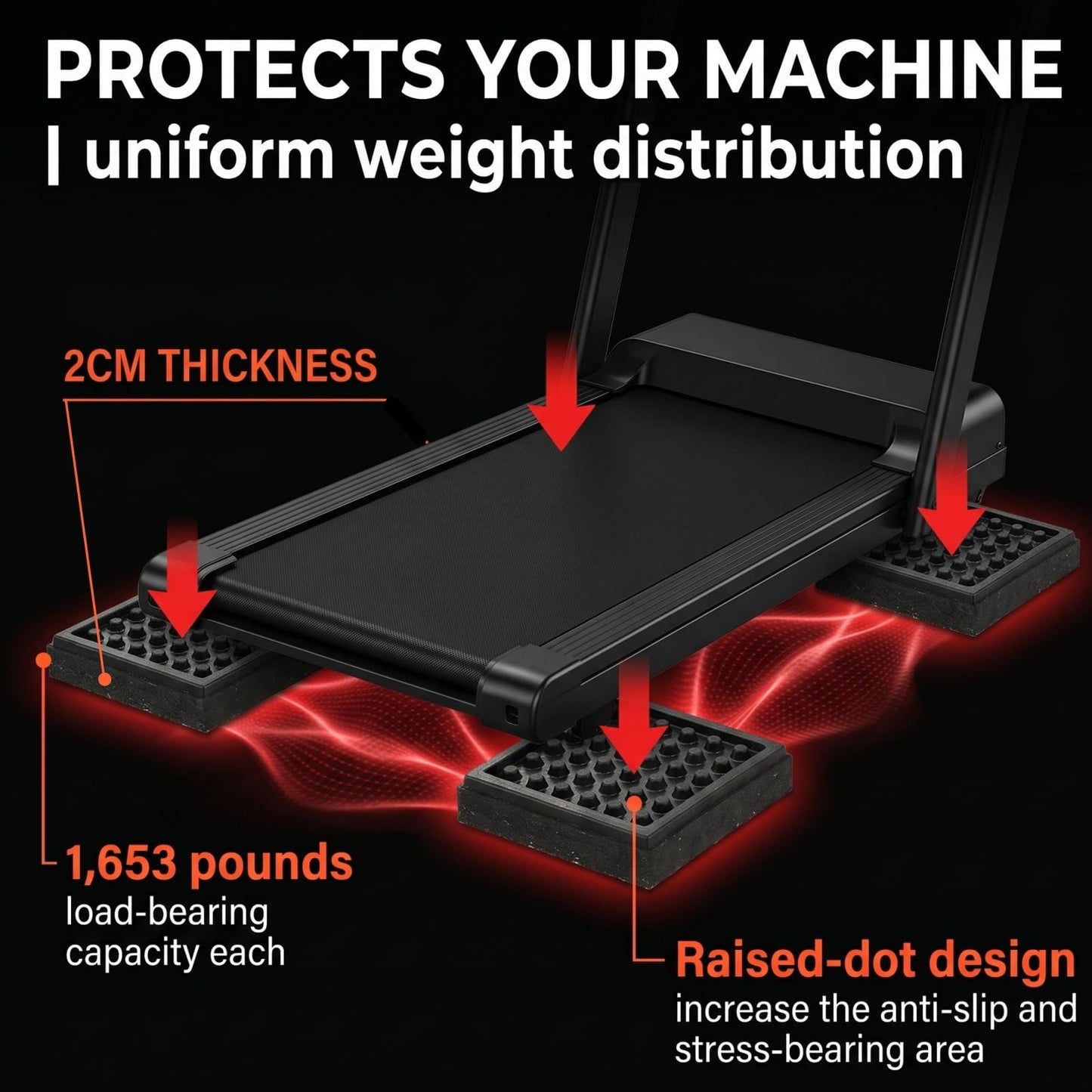 WRINGKIT 8 Pack Heavy Duty Exercise Equipment Mat, 4 x 4 x 0.8 Inch Non Slip Noise Reduction Mat for Treadmill, Treadmill Mat Pad for Rubber Hardwood Floors Carpet Protection Home Gym