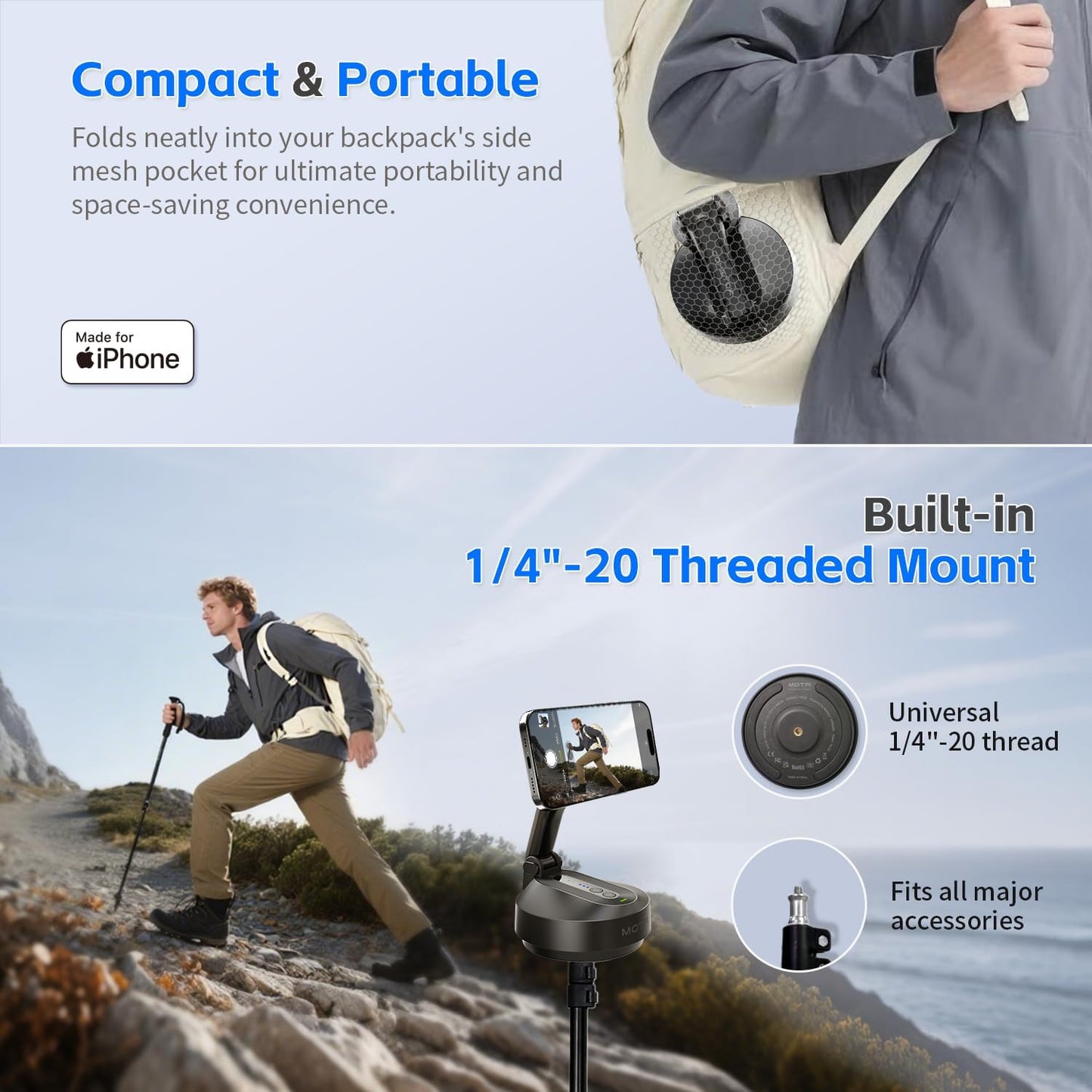 COMITOK 360 Magnetic Auto Face Tracking Stand Tripod MOTA for iPhone Follows Your Movement Hands-Free Video Recording